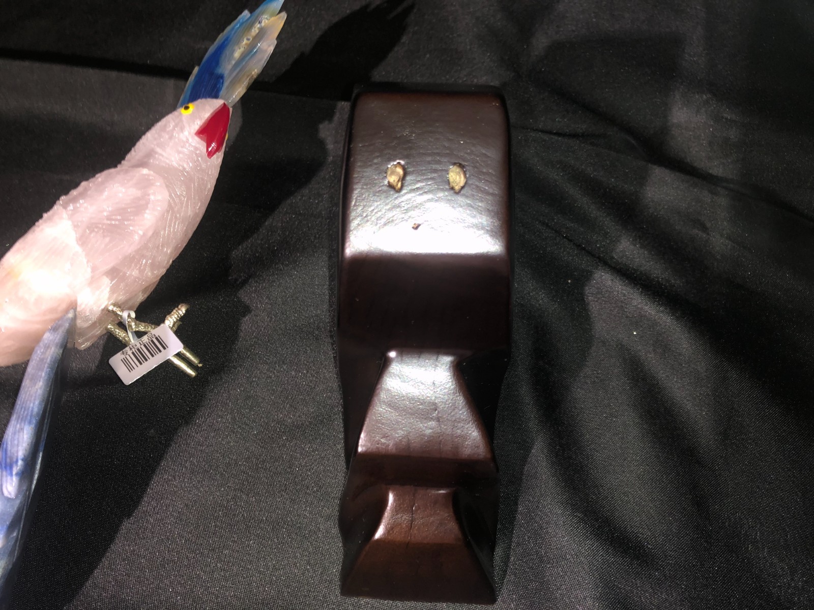 BEAUTIFUL PINK AND BLUE QUARTZ BIRD WITH WOODEN DESIGNED STAND ( NO-RESERVE )