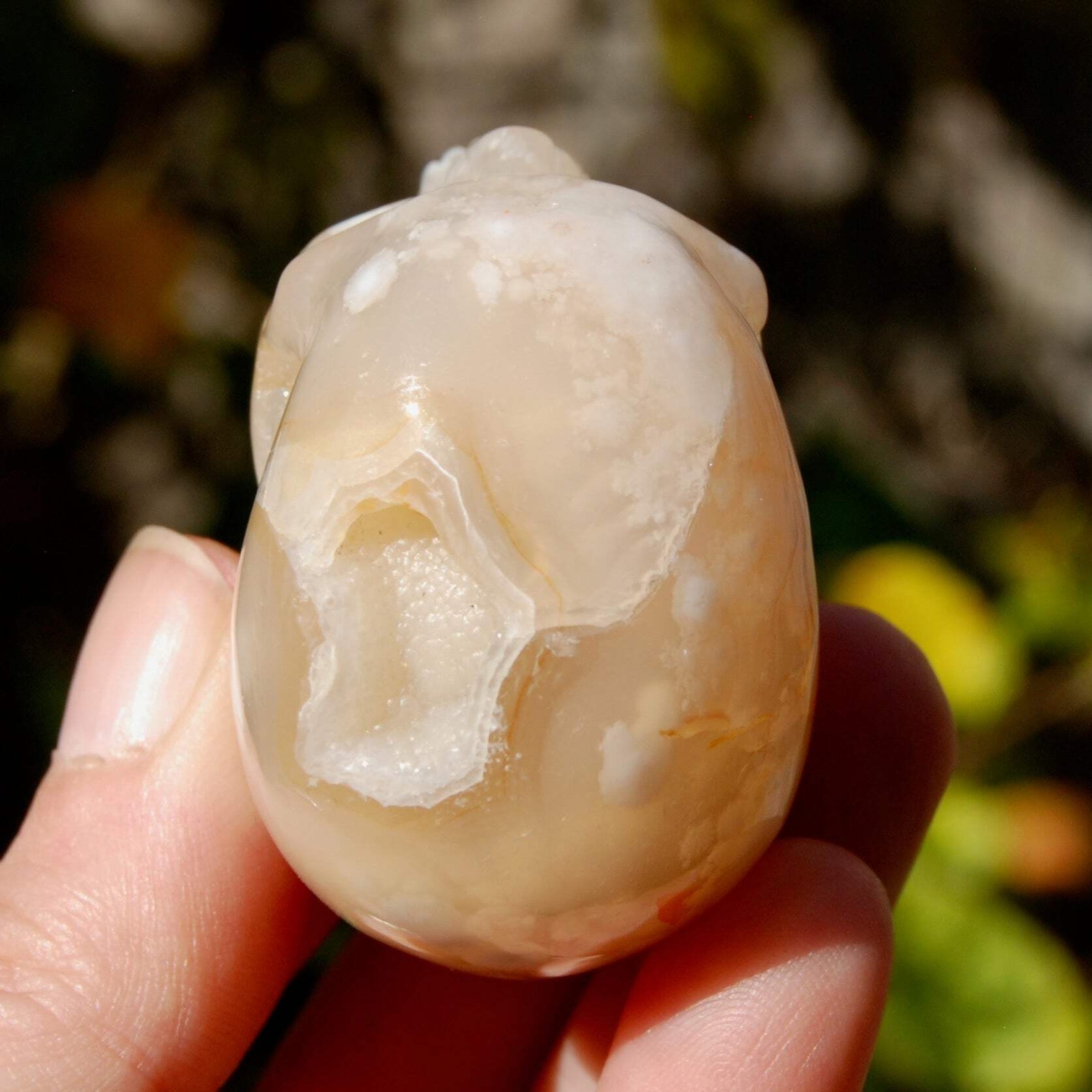 2in Sakura Flower Agate Carved Crystal Skull, Realistic Gemstone Carving