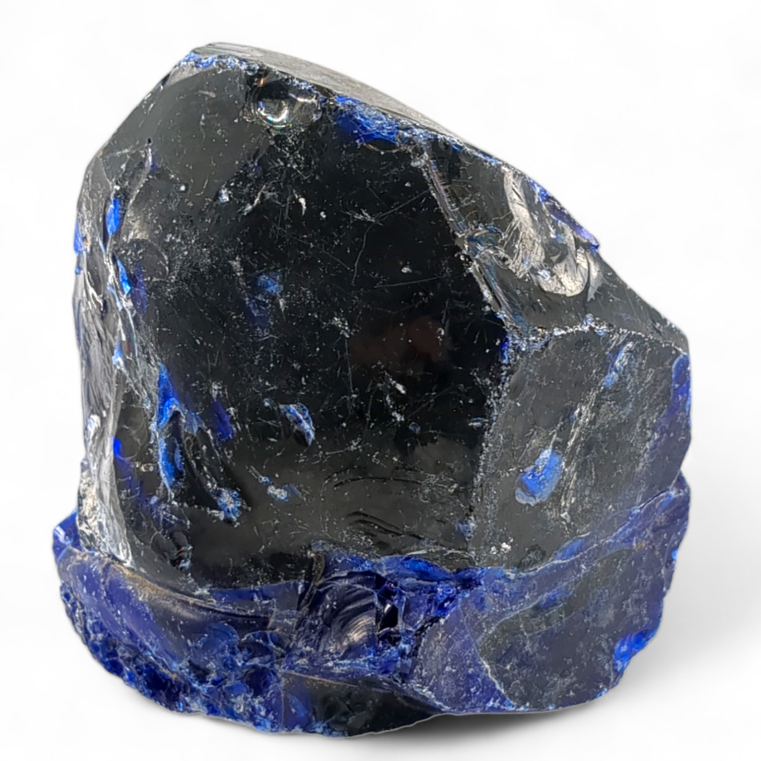 Black and Cobalt Marbled Opaque Slag Swirl Art Glass Cullet #4XL19