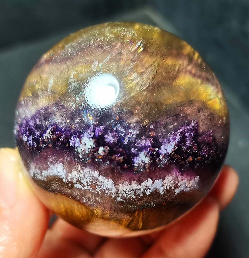 TOP 368g 60mm Natural Colorful Super Seven Fluorite Sphere Ball Healing WD2119