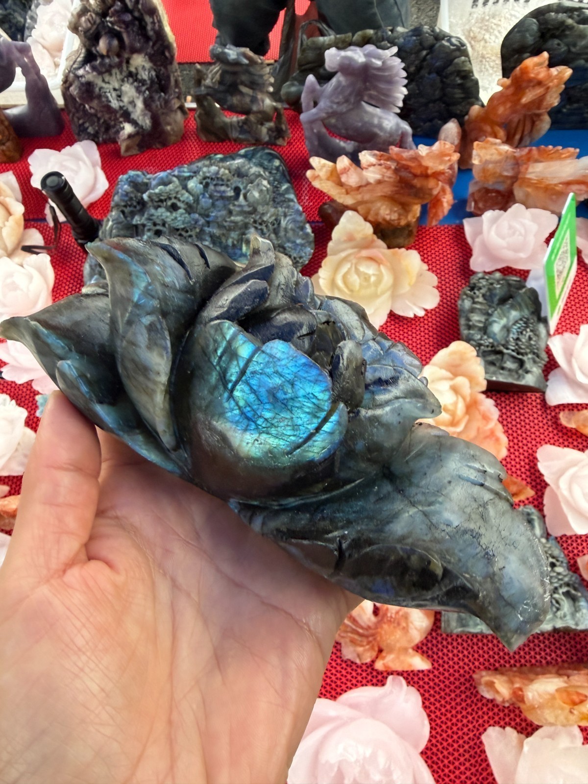 1pc Natural Labradorite Quartz Carved Crystal Flower Skull Reiki Healing Decor