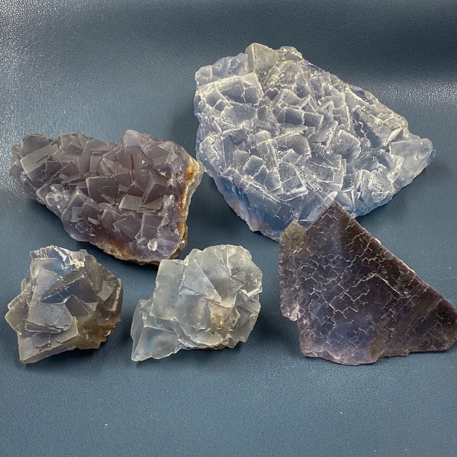 455g Natural Cubic Blue Purple Fluorite Crystal Specimen Mix Lot Mineral Stones