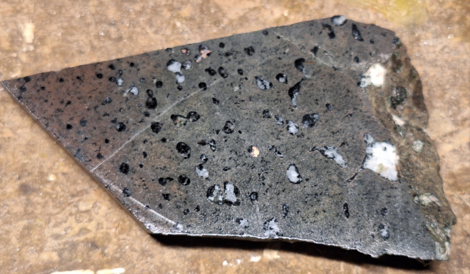 Stone Slab w Copper and Calcite in Basalt and More – Polished Display Specimen