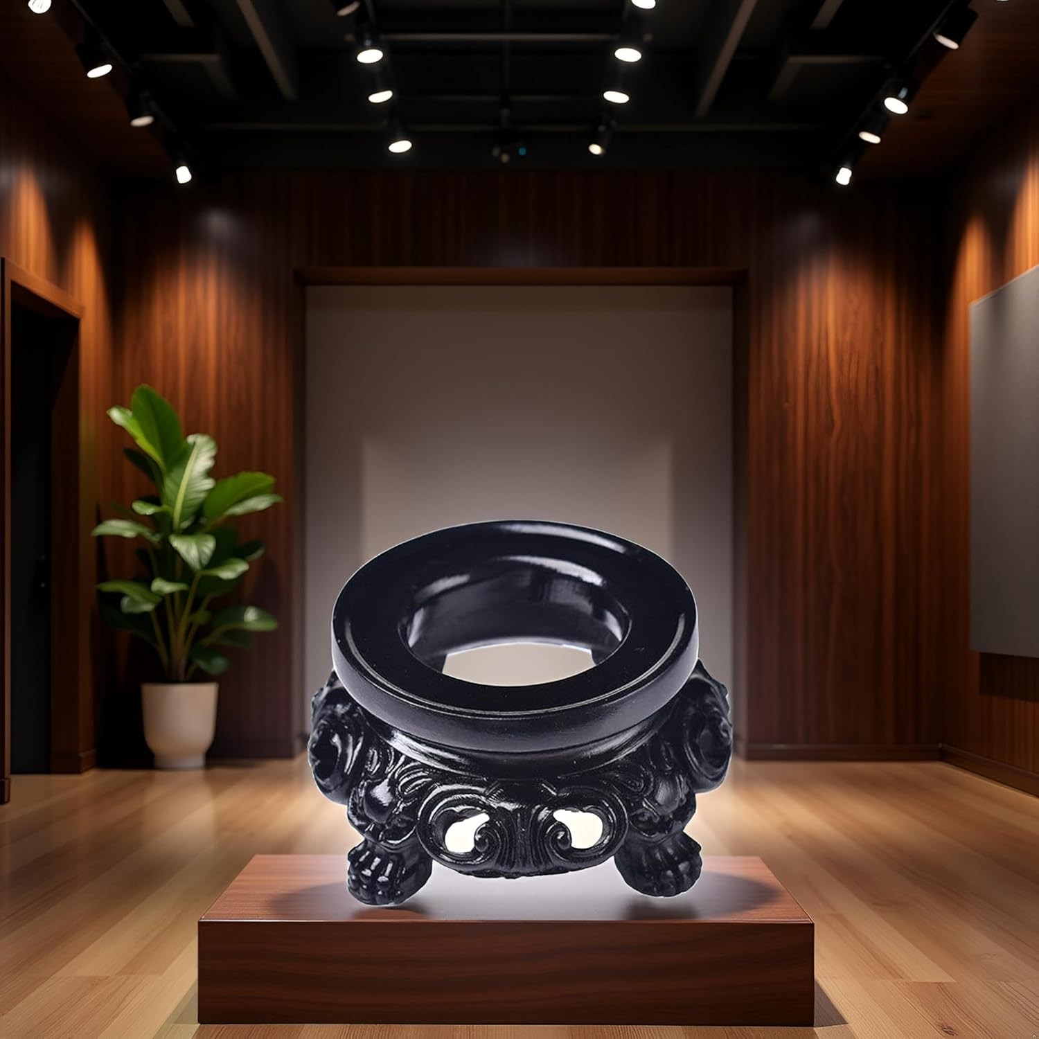 Black Wooden Display Stand for Crystal Sphere Quartz Ball Holder Hollow Wood Sta