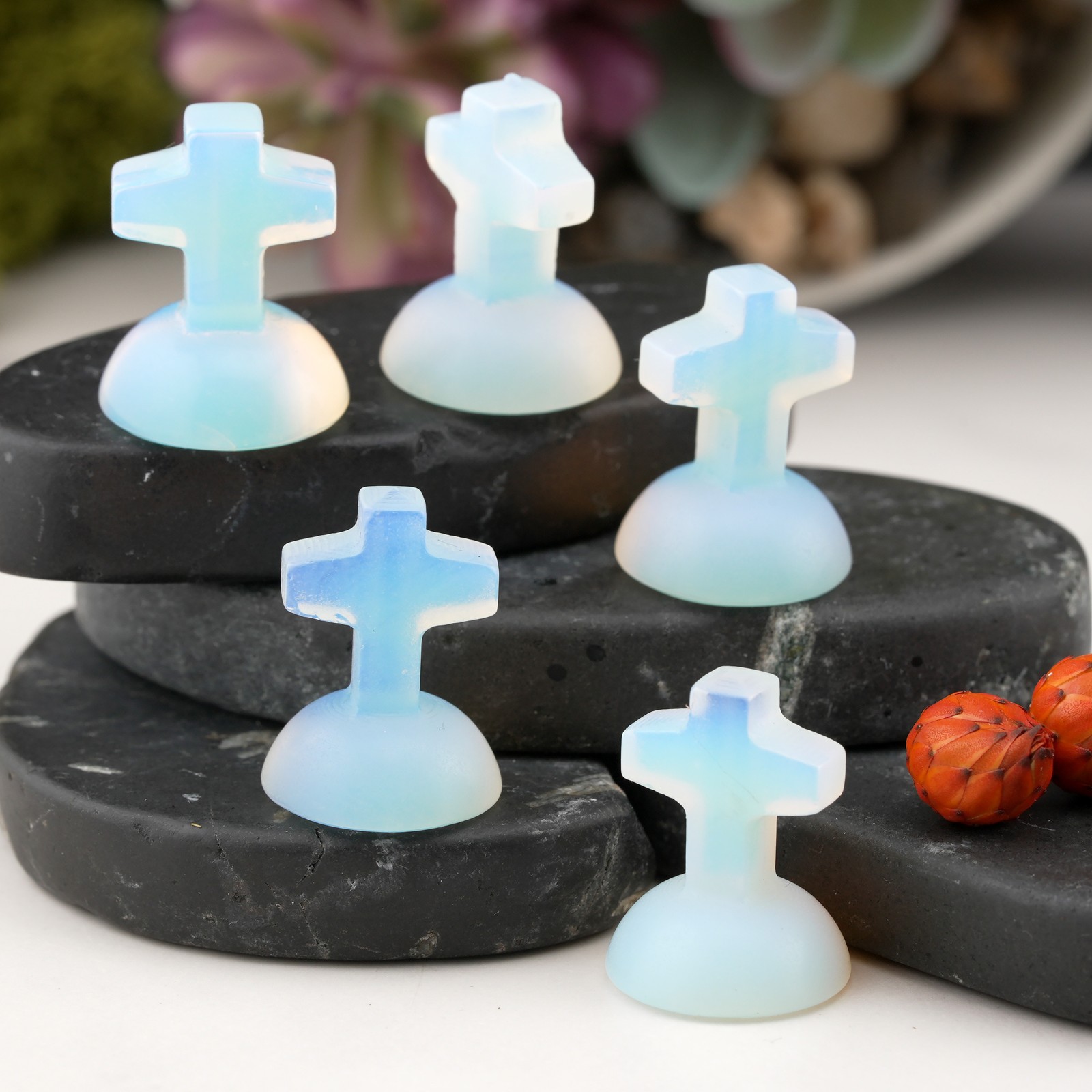 Opalite Mini Crystal Cross Carving Stone Faith Trinket Religious Stone Decor