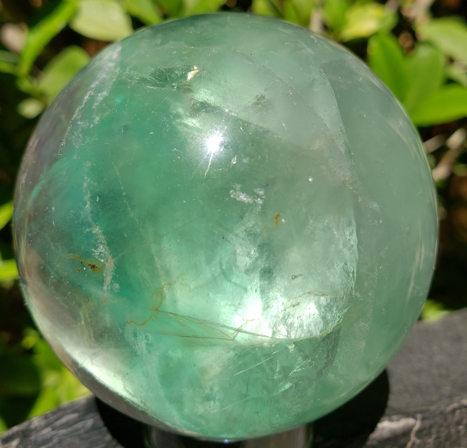 2.6″ Green and Purple Fluorite Quartz Crystal Sphere Ball Orb Rainbow UV, 488g