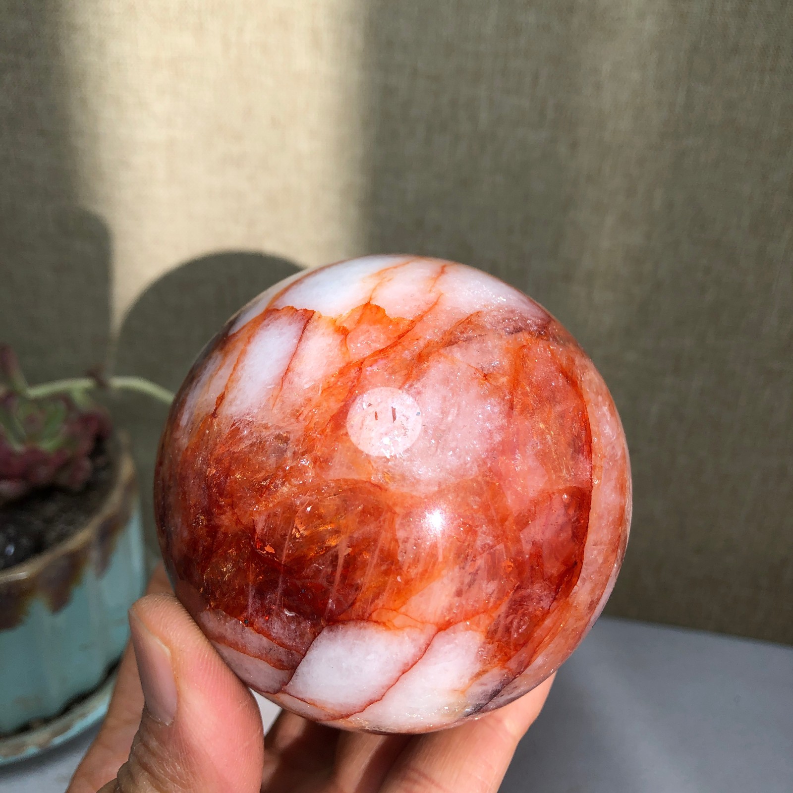 69mm Natural Red gum flower Crystal gemstone sphere ball Specimen 497g A3099