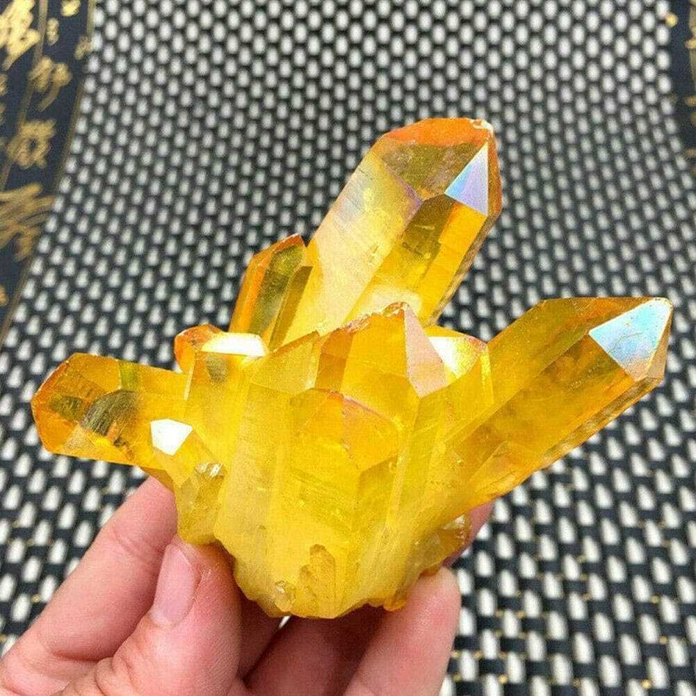 80-100g Aura Citrine Titanium Rainbow Crystal Cluster Geode Slice Home Decor
