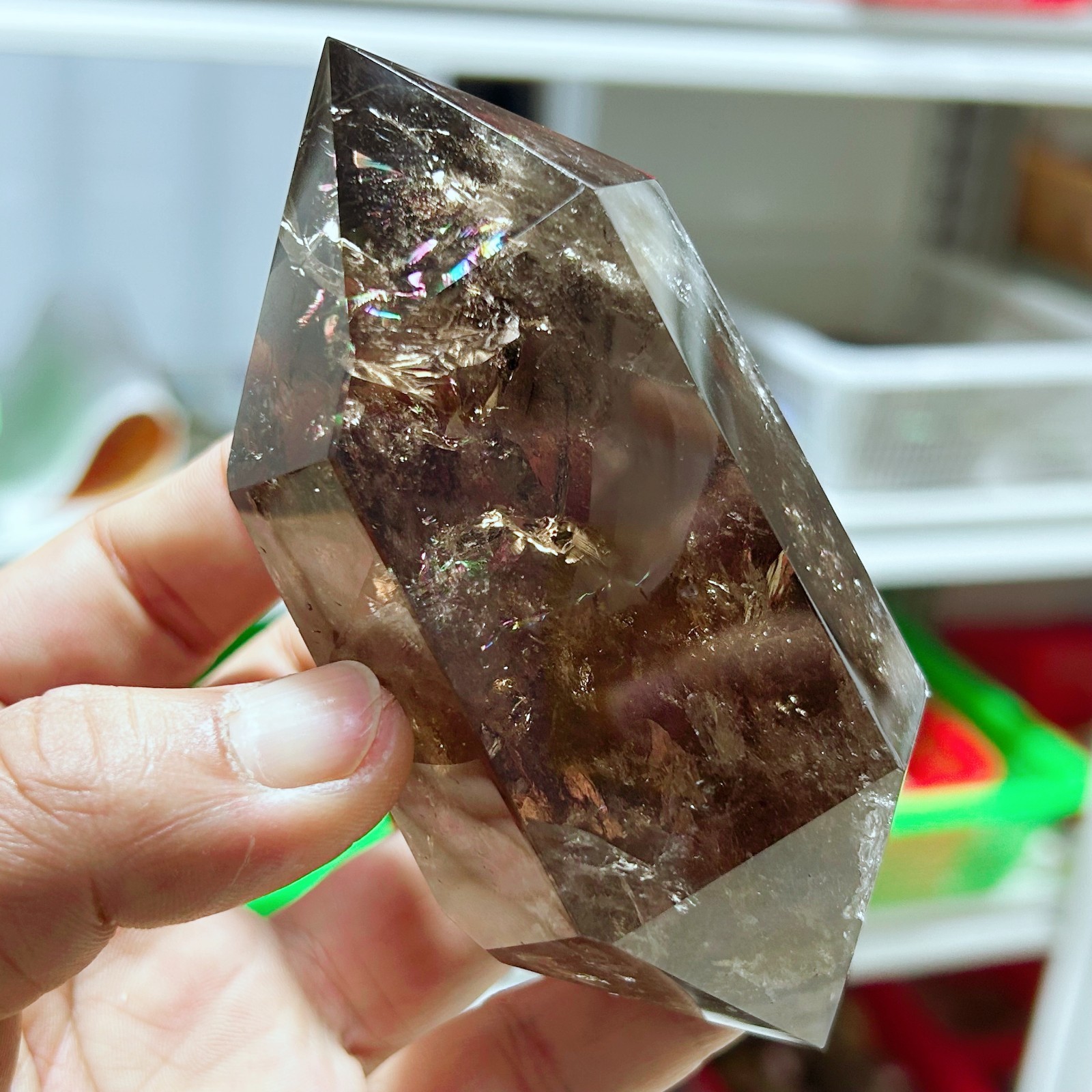0.77LB Natural Smoky Quartz Obelisk Crystal Double Point Healing G7725
