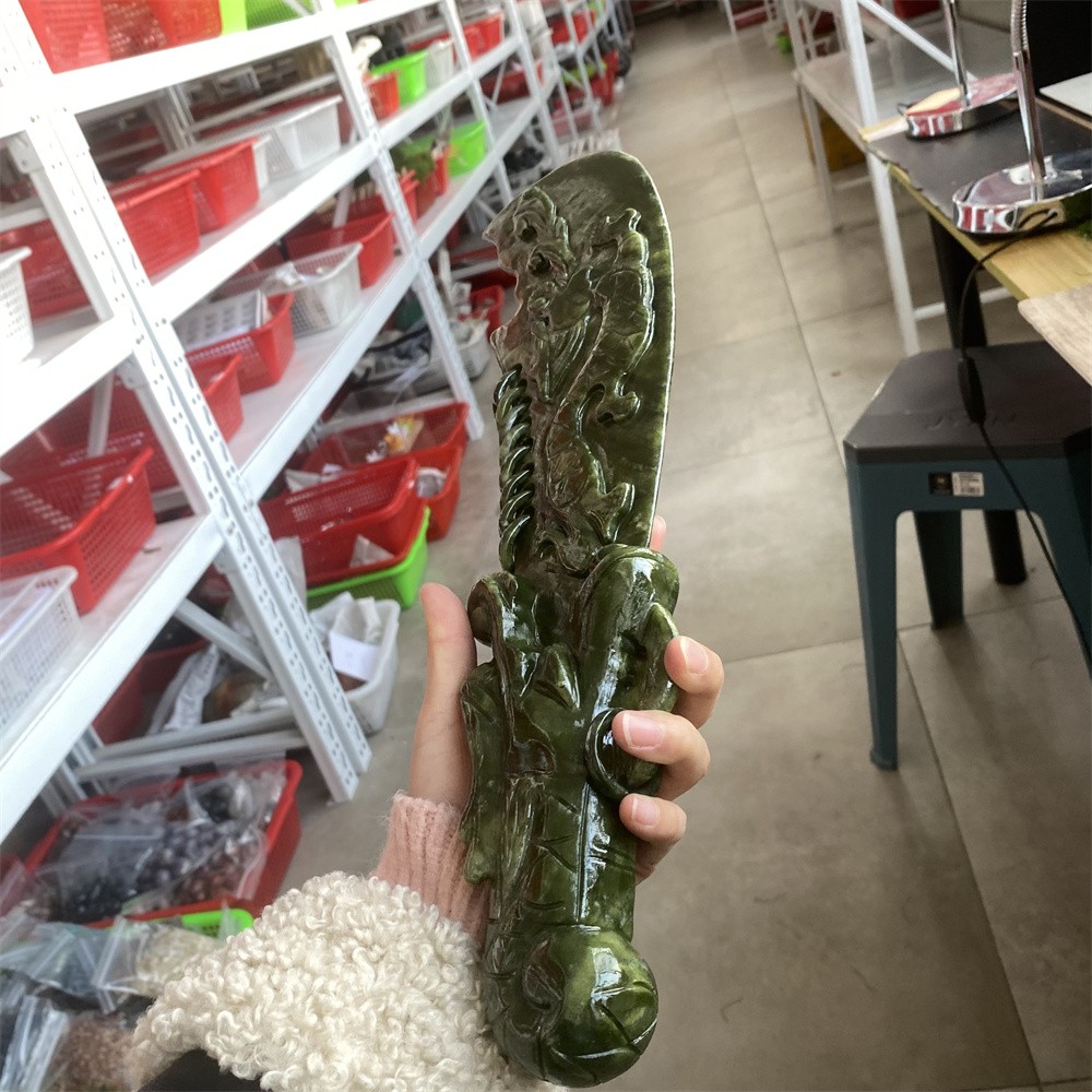 4LB 14.6″Natural Xiuyan Jade Broadsword Crystal Heal Carving Quartz Decor Energy