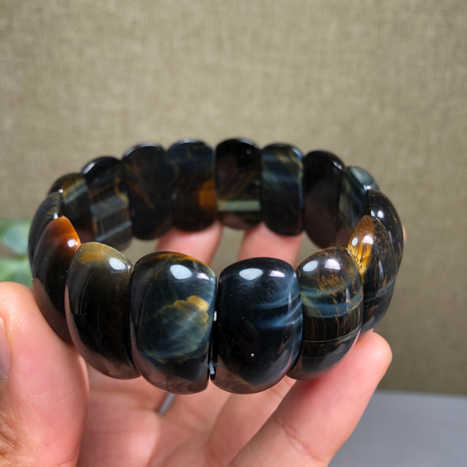 24-12-6mm Natural tiger eye slice quartz Crystal Hand cut polish bracelet A1390