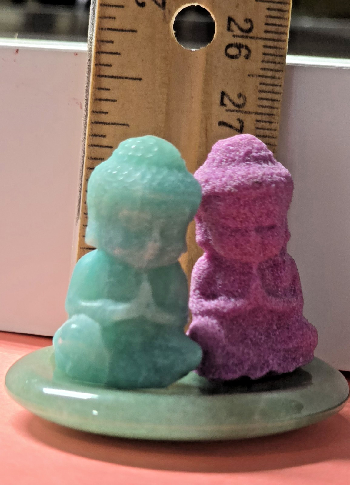 3 Pc Crystal Buddha Carving Set 1.5″ UV Reactive HoneyComb Ruby Green Aventurine