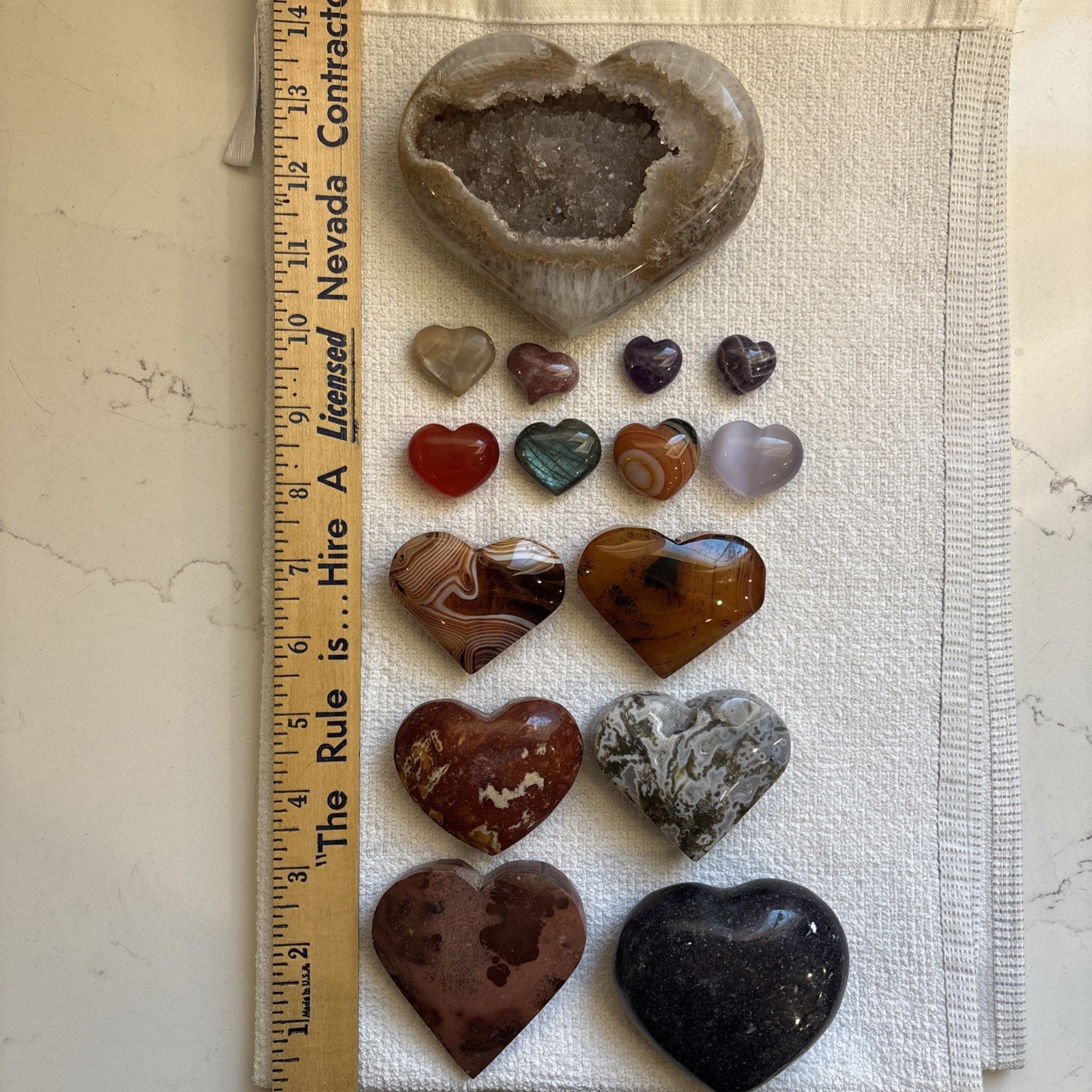 Lot Of 15 Crystal Hearts Agate Druzy Carnelian Sardonyx Cats Eye Moonstone Amy