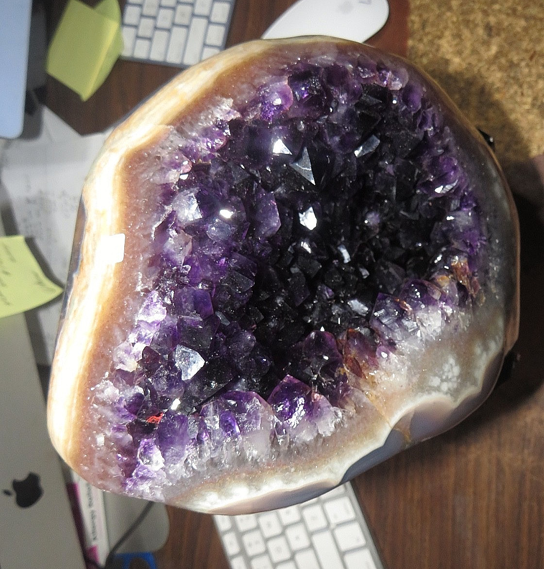 dark amethyst crystal geode cluster cathedral steel std brown agate rim JAL