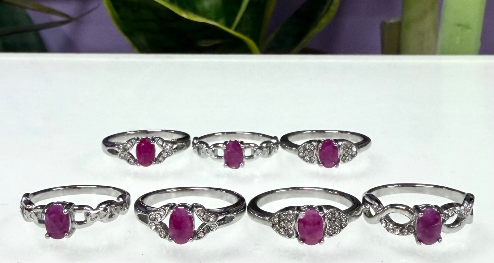 Wholesale Lot 7 Pcs Natural Ruby Stainless Steel Rings(316) Crystal 4x6mm