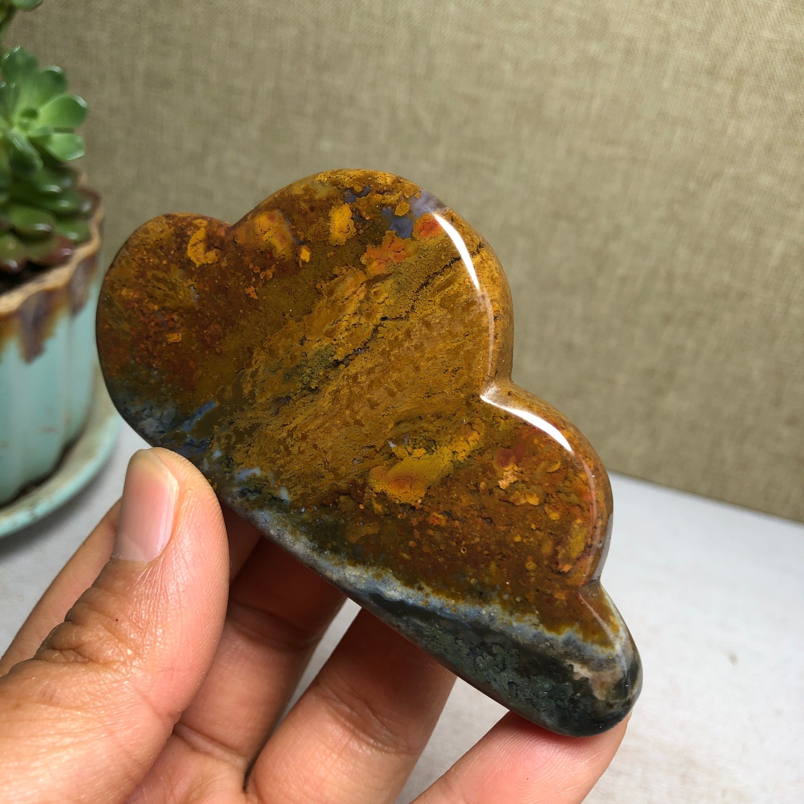 85mm Natural Ocean Jasper Hand carved clouds Crystal specimens 76g A4469