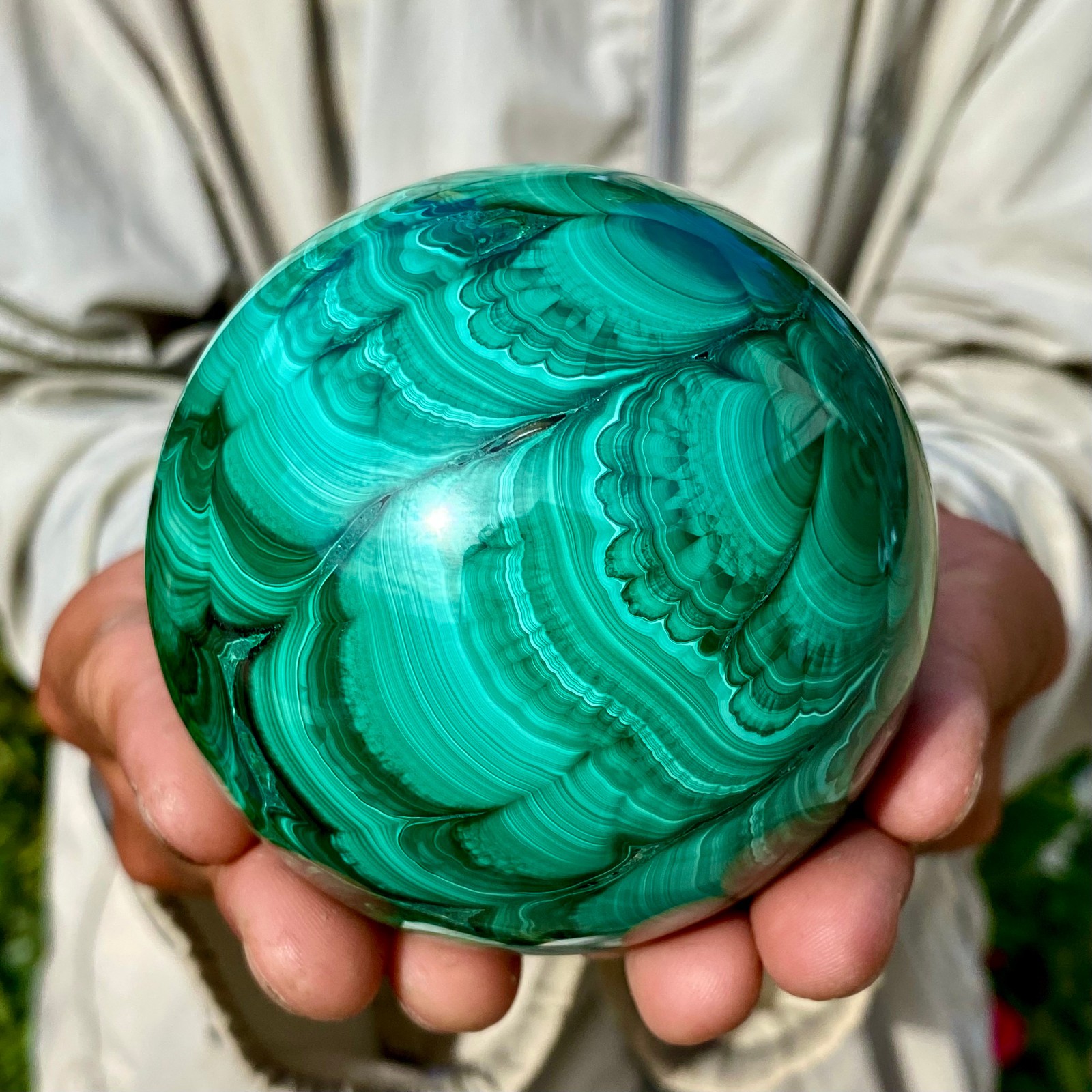 2.20LB Rare Natural Malachite quartz hand Carved sphere Crystal Healing
