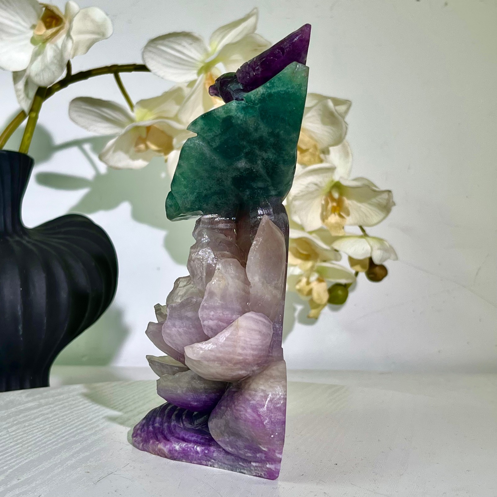 3.61LB Natural fluorite quartz products, hand carved and polished spiritual orn