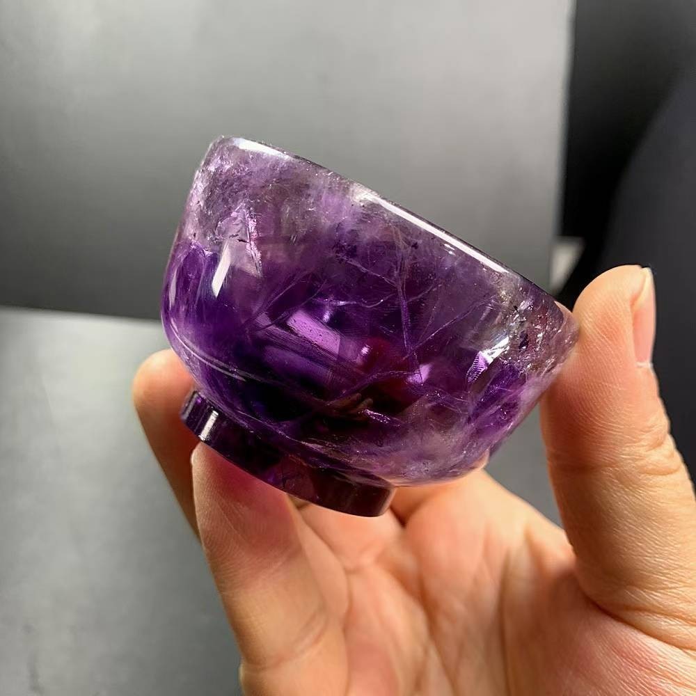 150g Natural Amethyst Quartz Carved Bowl Crystal Mineral reiki Decor