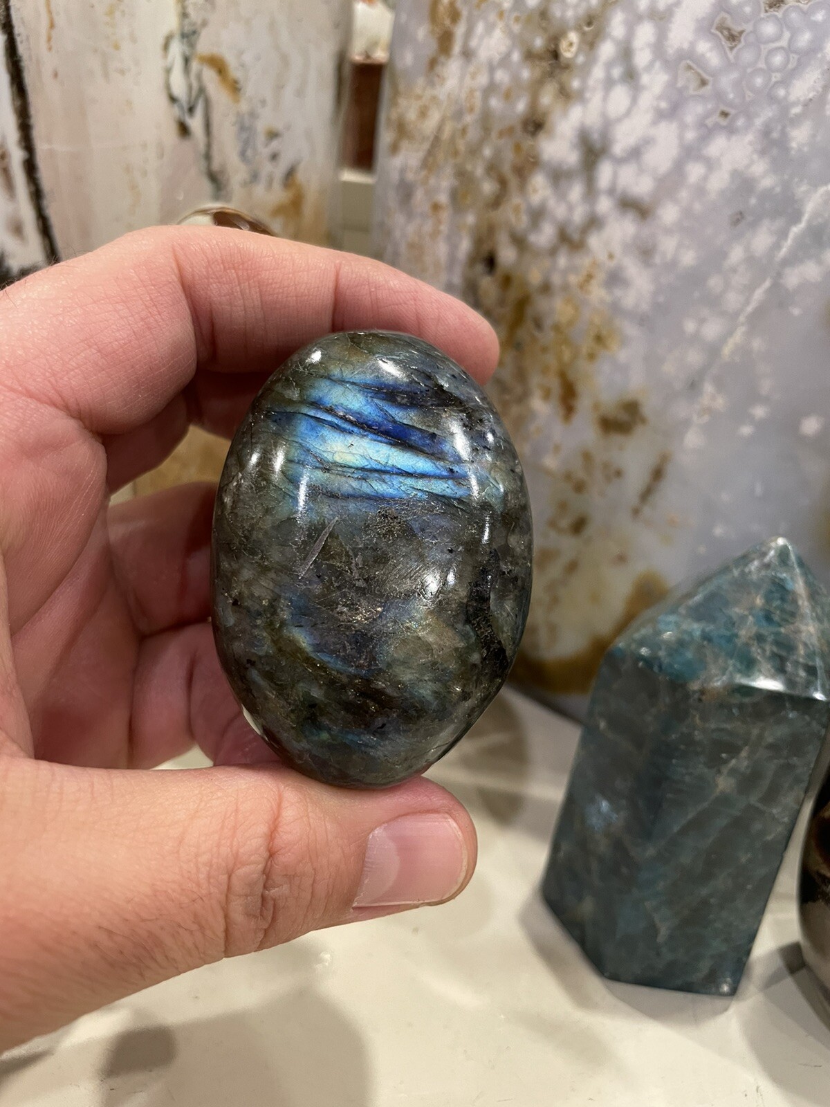 Labradorite Palm Stone Rock Healing Crystals Reiki Yoga 3″ ZENDA