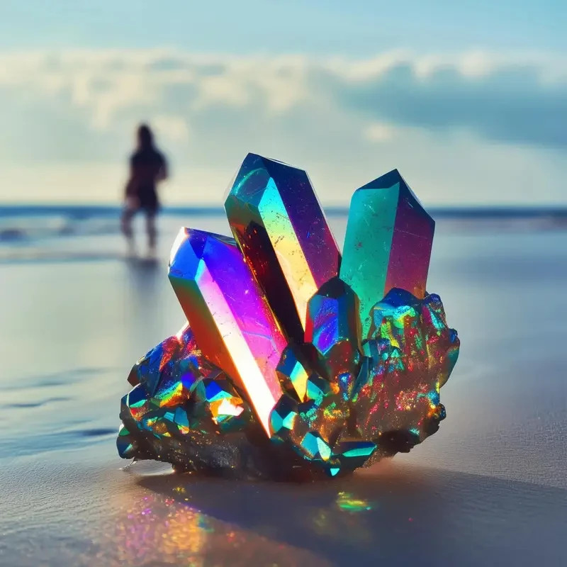 Rainbow Titanium Aura Quartz Crystal Multicolor Cluster Healing Gift Home Decor
