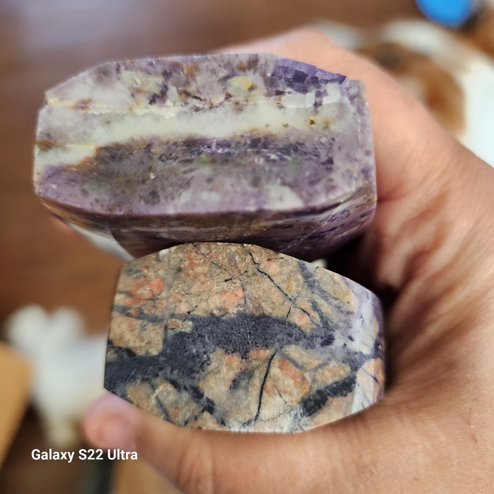 Lot of 2 Large Polished Fluorite Root Stone Ornament Freeforms – USA