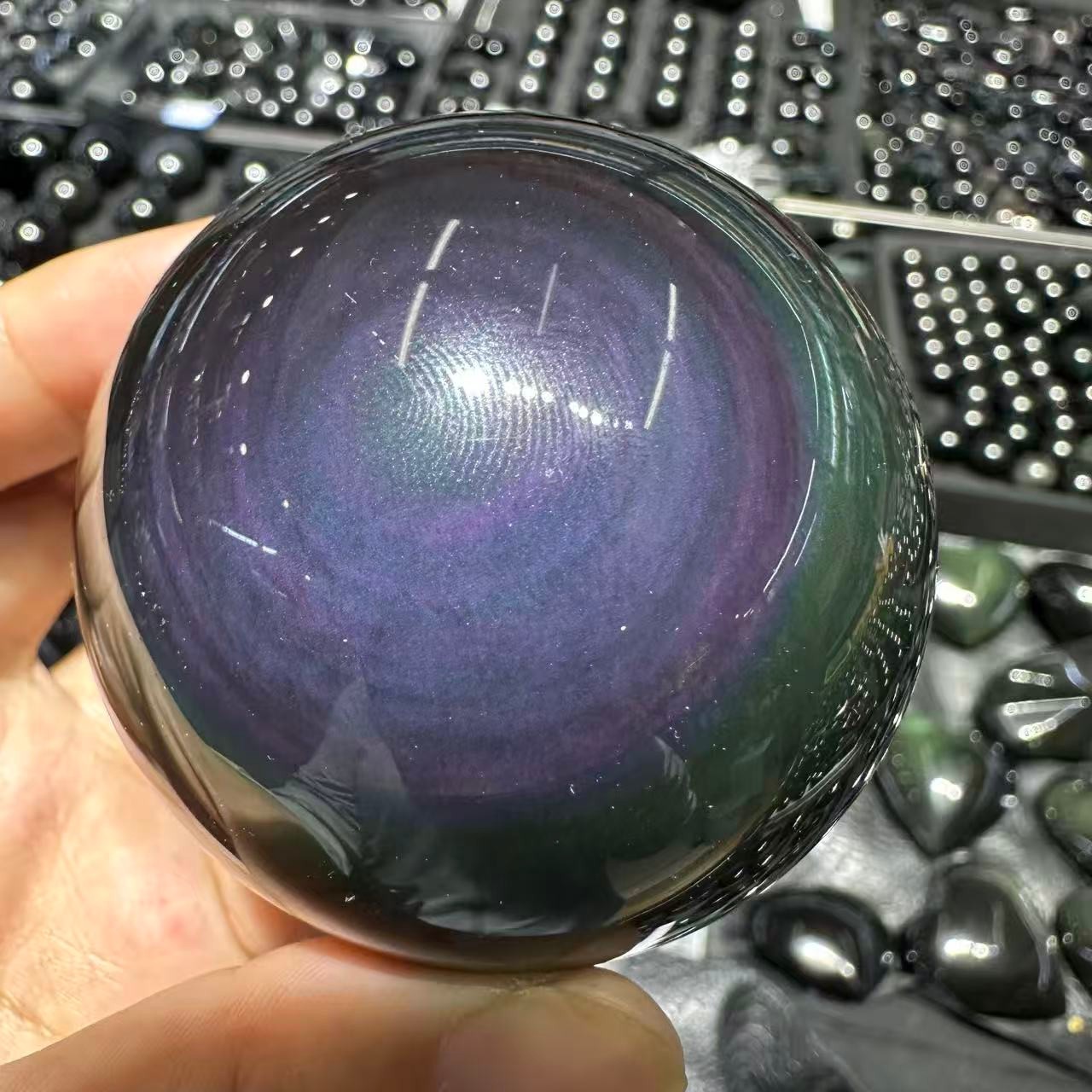 1pc Natural Rainbow Obsidian Quartz Carved Sphere Crystal Ball Reiki Decor