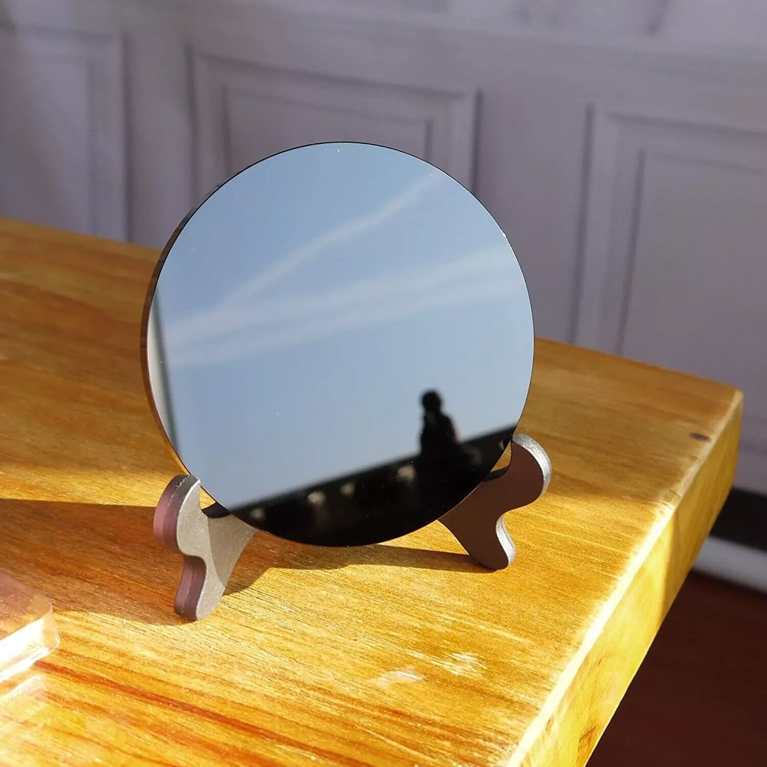 Obsidian Divination Round Mirror Healing Crystal Plate With Stand Home Decor