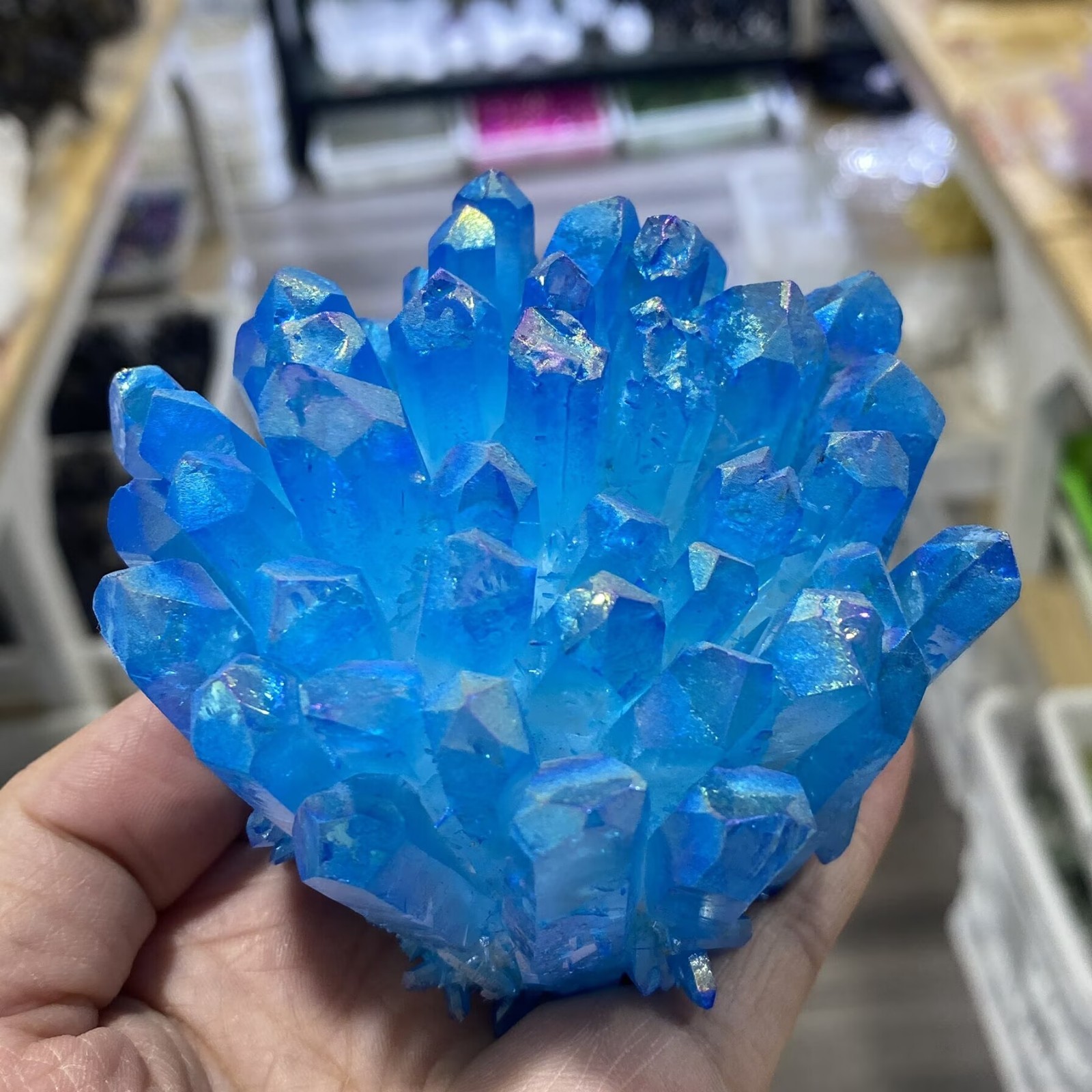 Electroplate blue Quartz Crystal Cluster Mineral Specimen Healing 300g+ 1pc