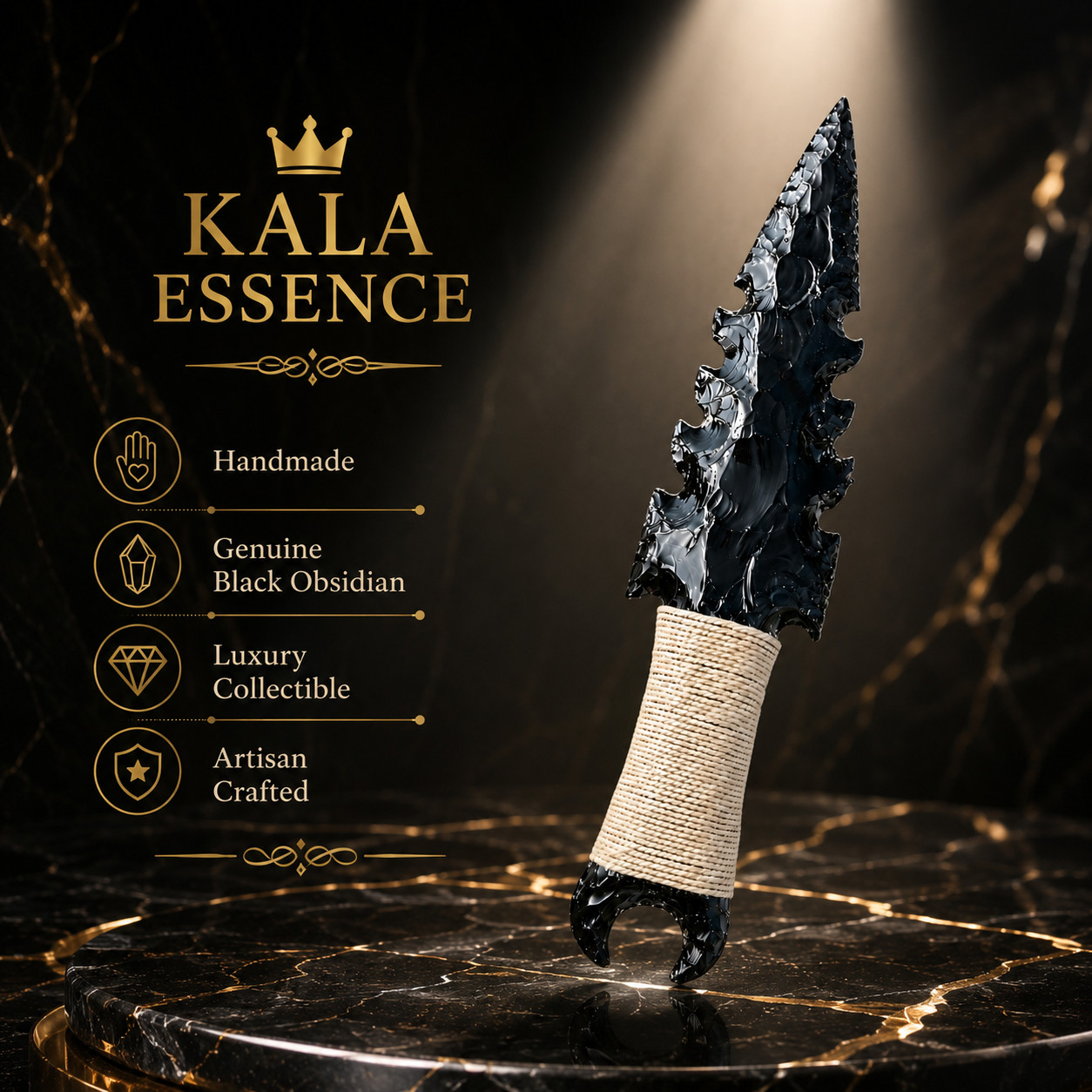 Handmade Black Obsidian Crystal Knife 10″ Flint Knapped Ritual Athame Gift