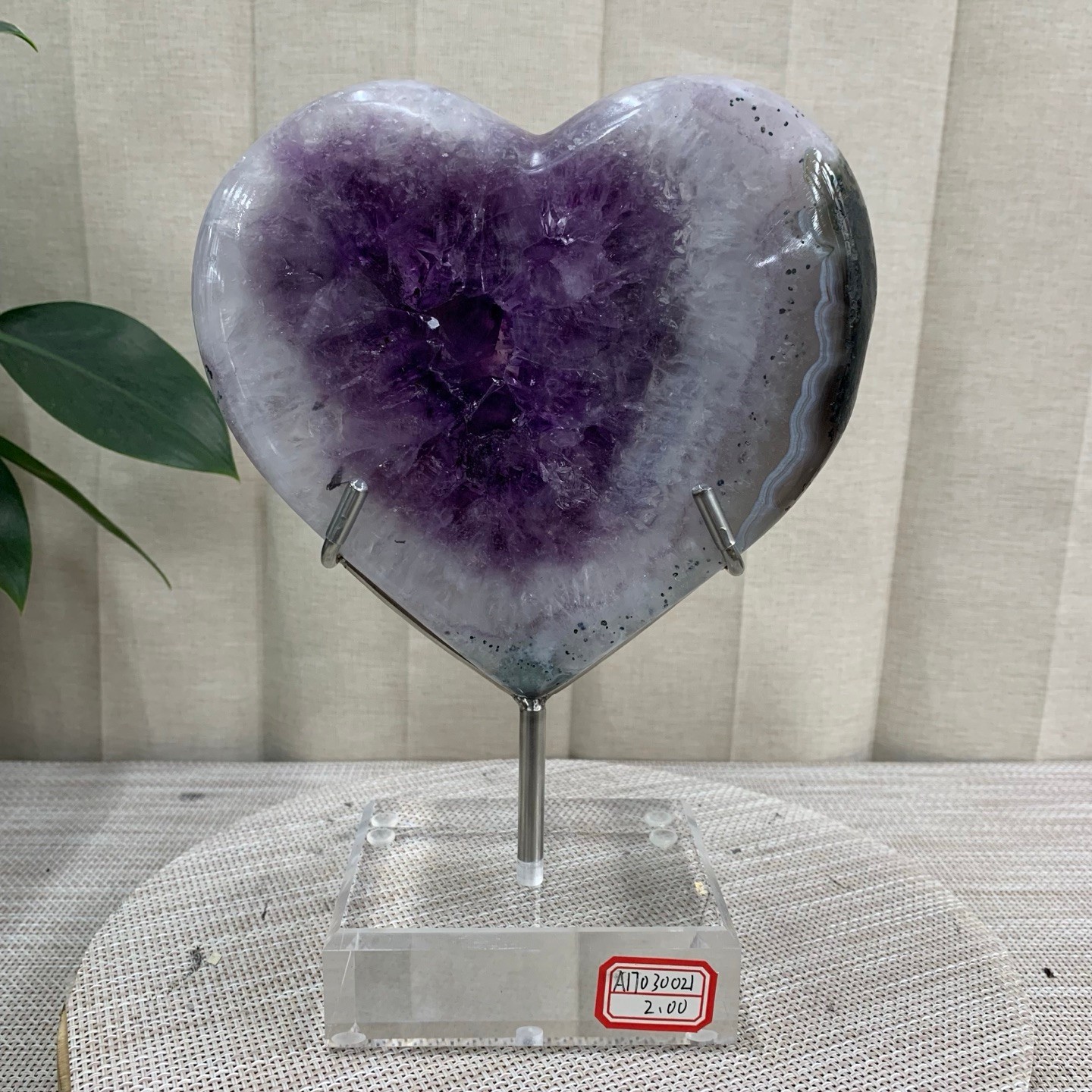 4.8LB Purple Amethyst Agate Heart Carving Natural Crystal Ornament Home Gif+base