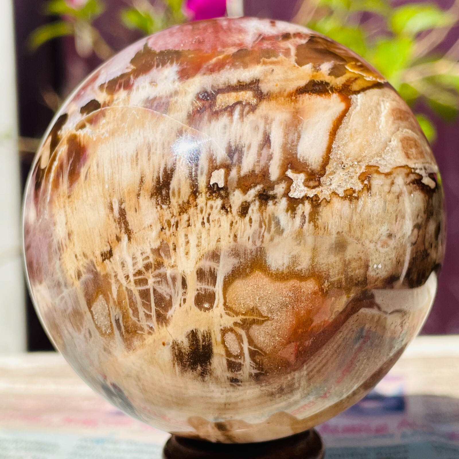 488g Natural Red Petrified Wood Crystal Ball Fossil Polished Sphere Specimen