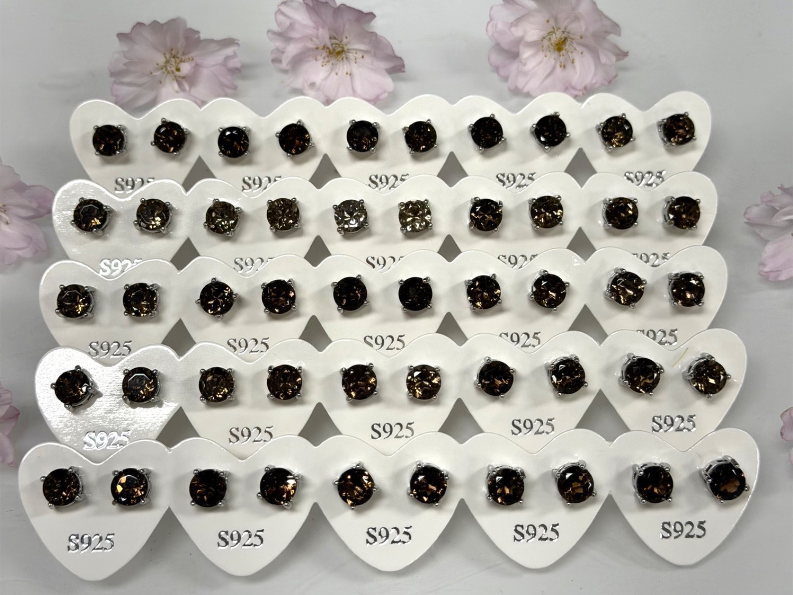 Wholesale 5 Pairs Natural Smoky Quartz Stud Earring w Sterling Silver 925 Posts