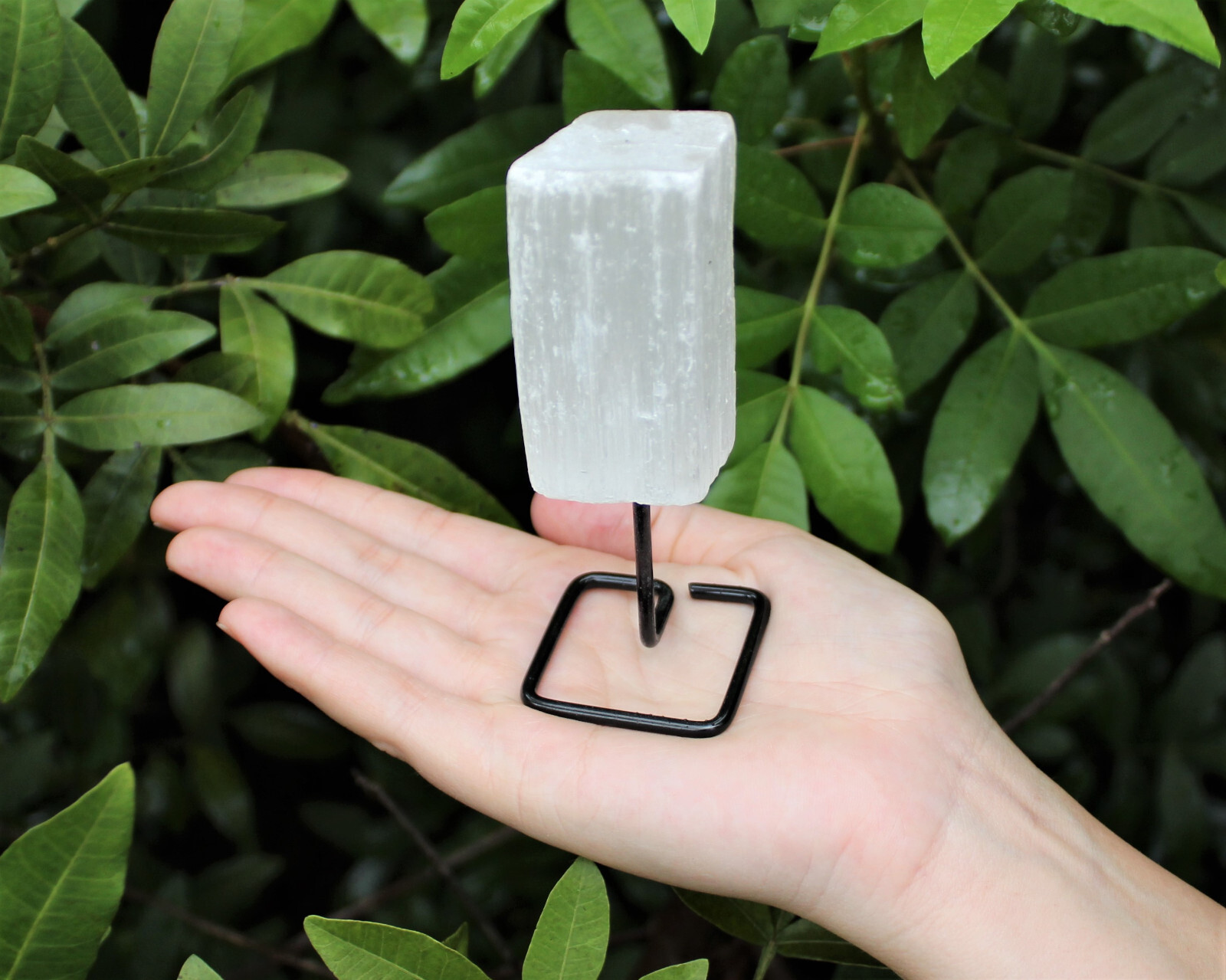 Selenite Stick On Metal Stand (Selenite Crystal On Pin, Natural Selenite Wand)