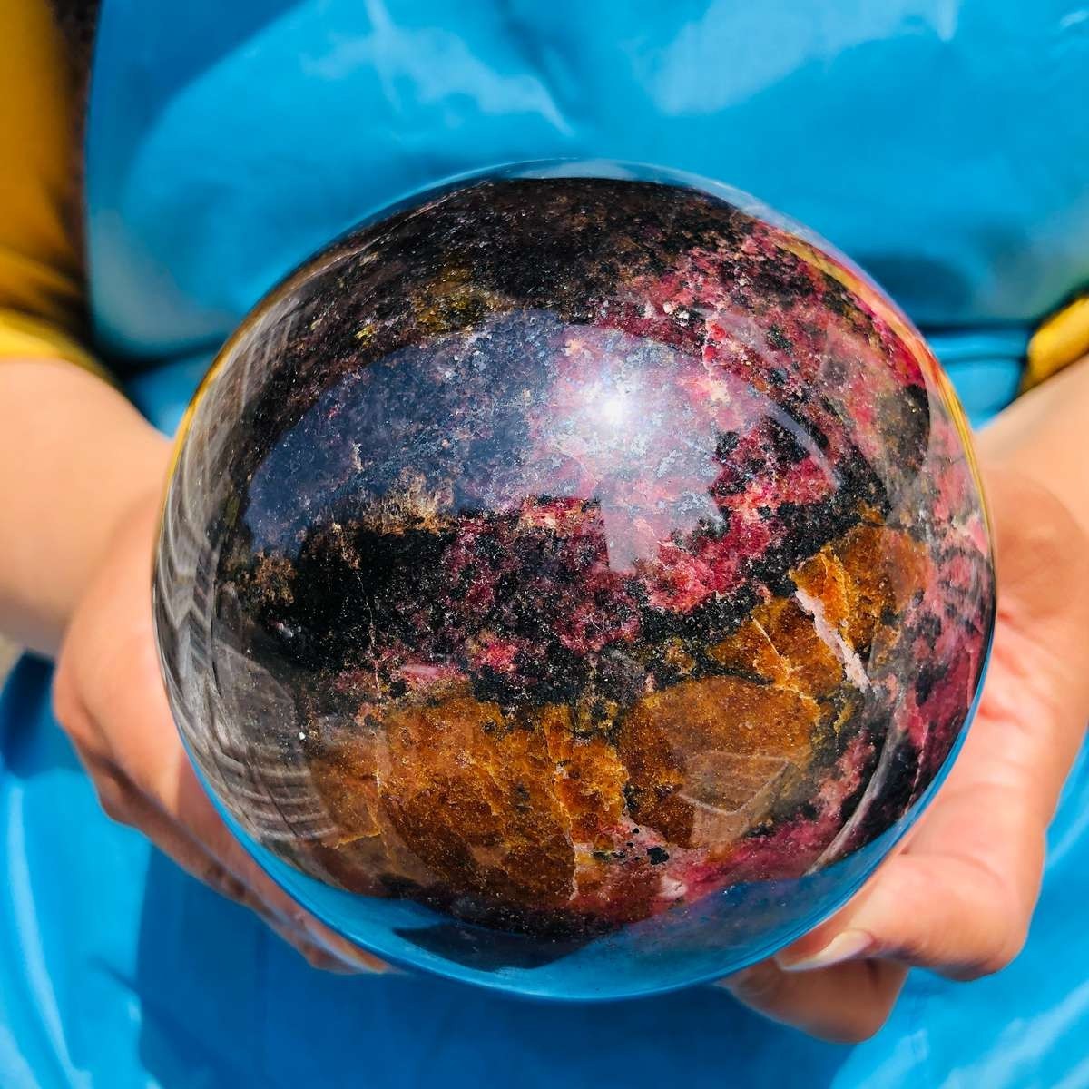 5.78LB Natural Rhodonite Crystal Sphere Pink Black Healing Gem Stone 4801