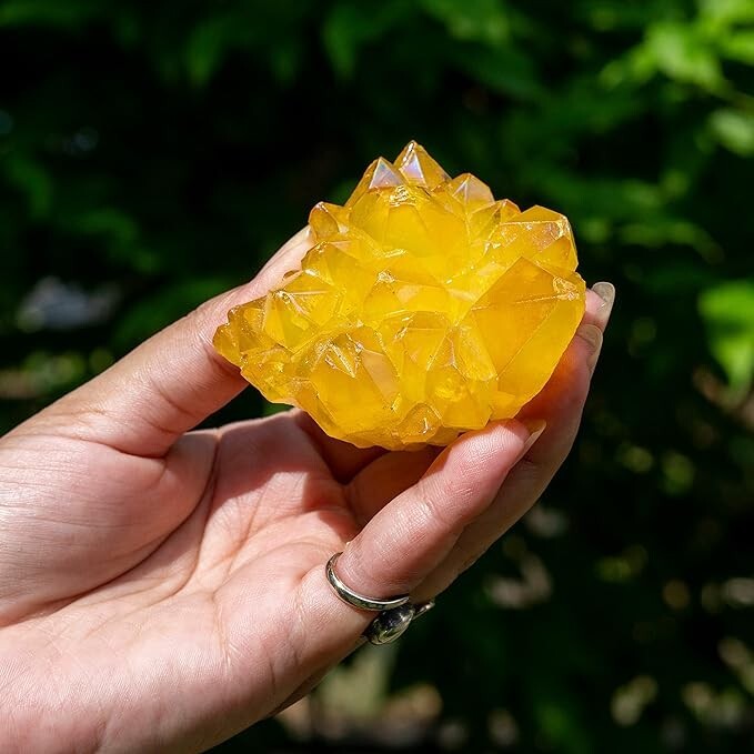 Aura Yellow Crystal Druzy Citrine Titanium Quartz Point Cluster Geode Specimens