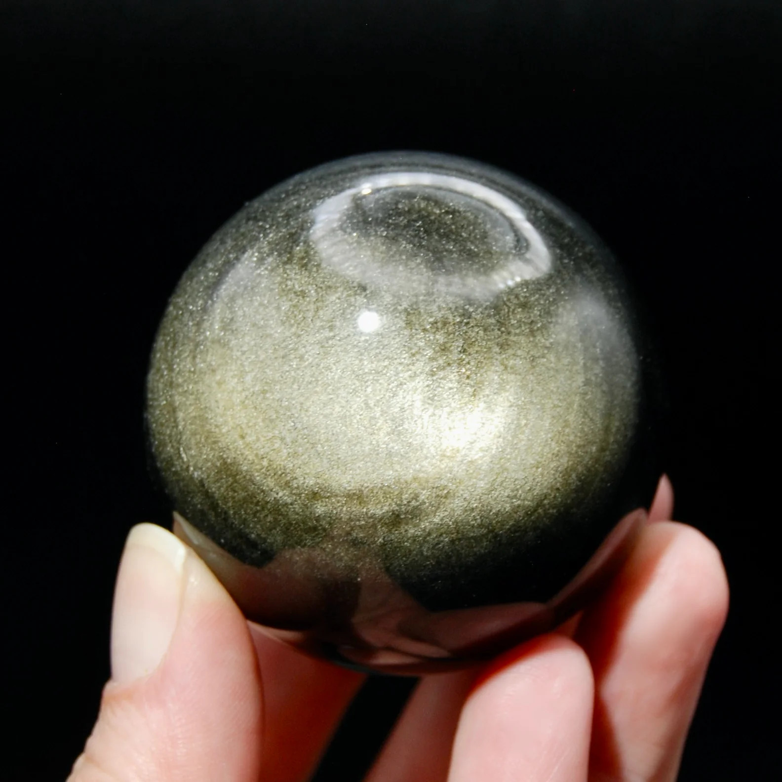 ONE Small Gold Sheen Obsidian Crystal Sphere, Super Flashy 20mm to 40mm