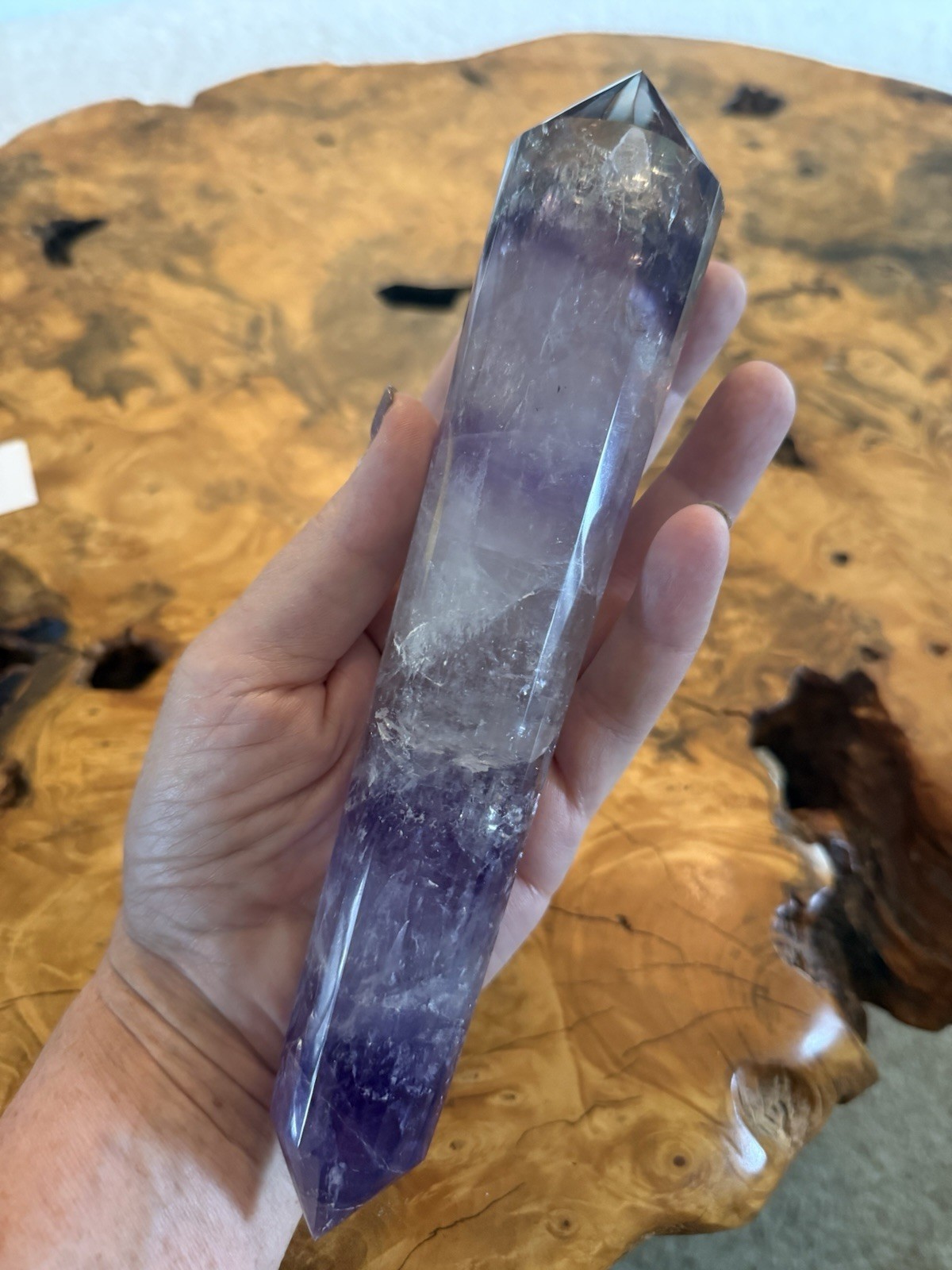 9-1/2in Amethyst Vogel Style 24-Sided Crystal Wand With Stand