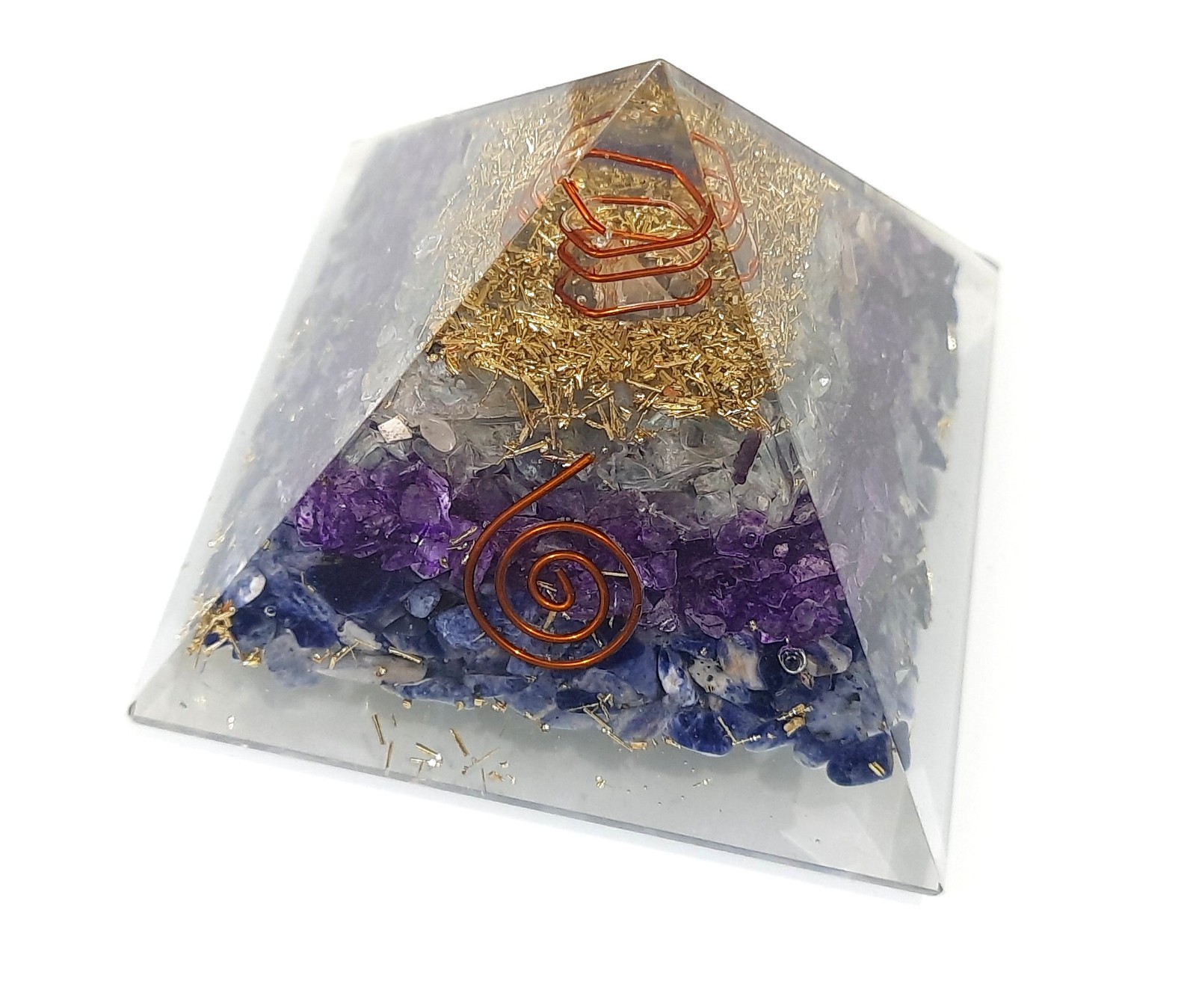 SODALITE AMETHYST FLOURITE AND CRYSTAL 75MM ORGONE PYRAMID FOR FOCUS AND STUDY