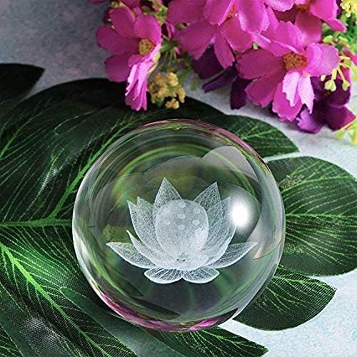 3D Laser Engraved Lotus Flower Crystal Ball – Elegant Paperweight Gift