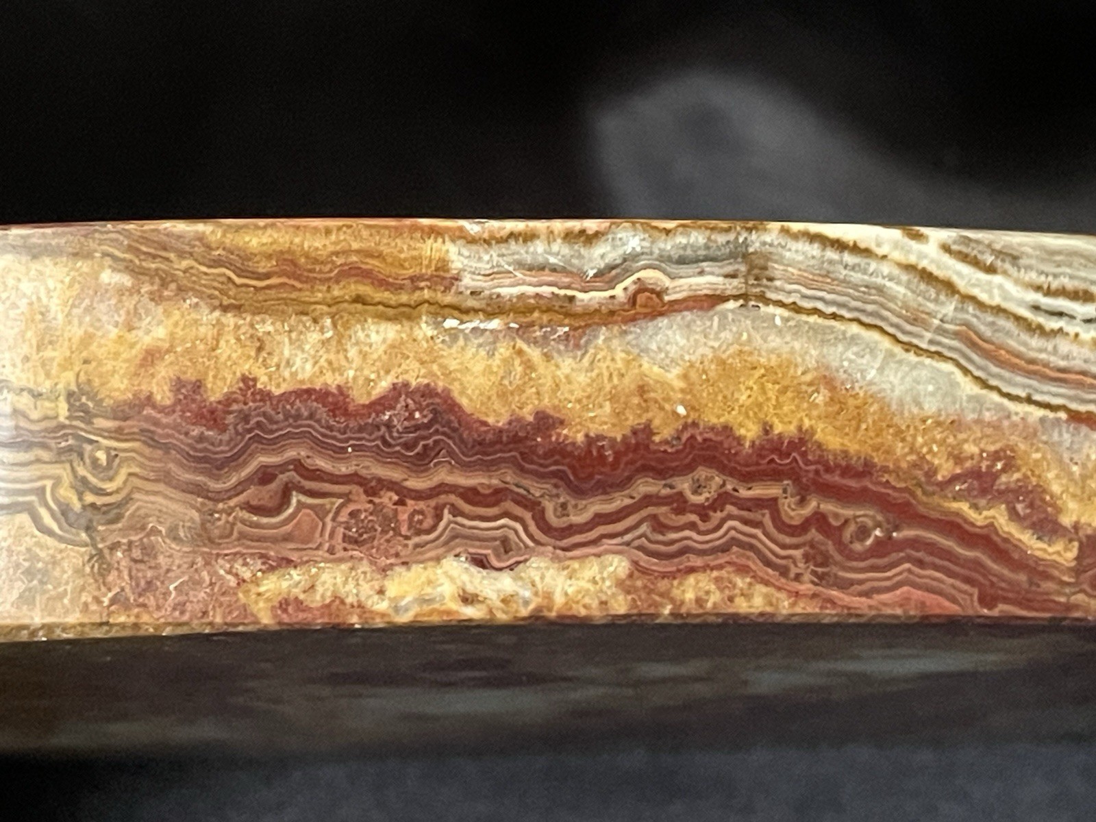 Carved And Polished Stone Dish Crazy Lace Agate Oval Jewelry Dish Cufflinks Tray