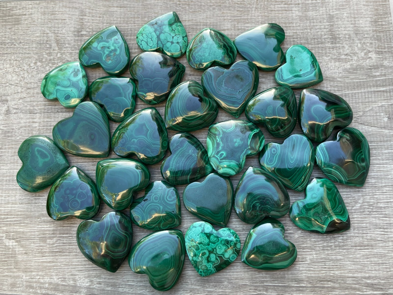 Malachite Heart, 1.5″ Polished Malachite Puffy Heart, Palm Stones, Wholesale Lot