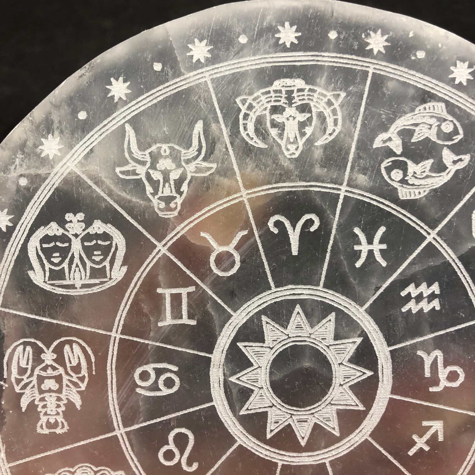 “5.82” Natural Selenite Crystal Divination Zodiac Disk Purification Meditation