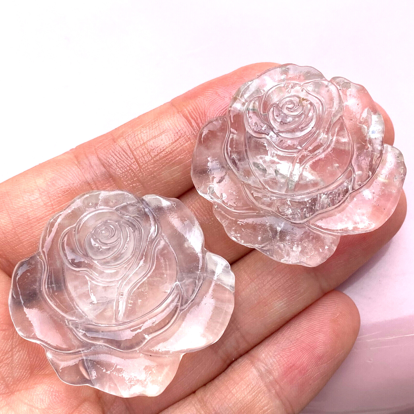 Natural clear quartz roses flowers skull hand carved reiki Healing 1pc