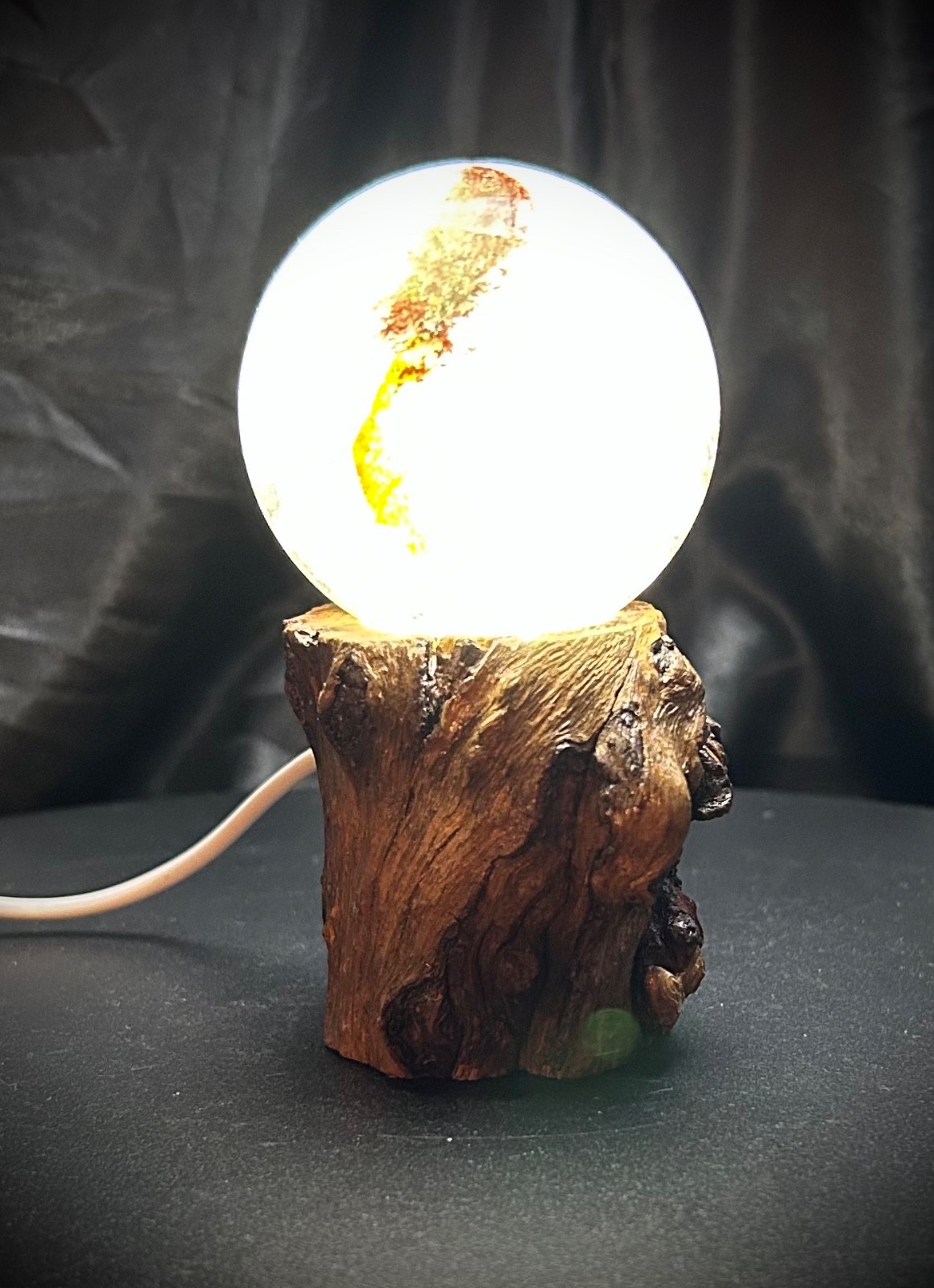 2.34 inch Garden Quartz Sphere With Custom Lighted Natural Wood Stand