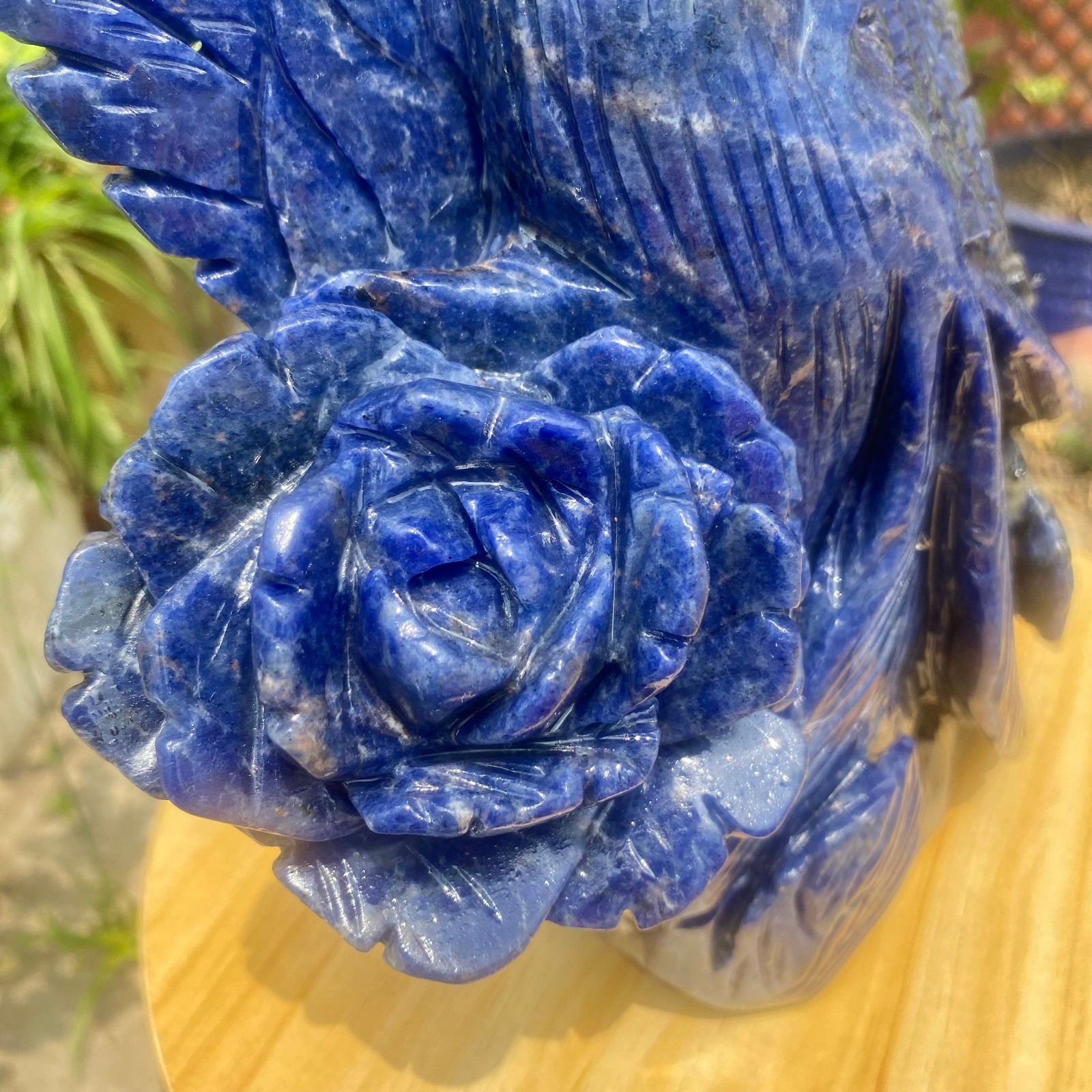 7.71LB Natural Blue Vein Stone Phoenix Carving, Home Decoration