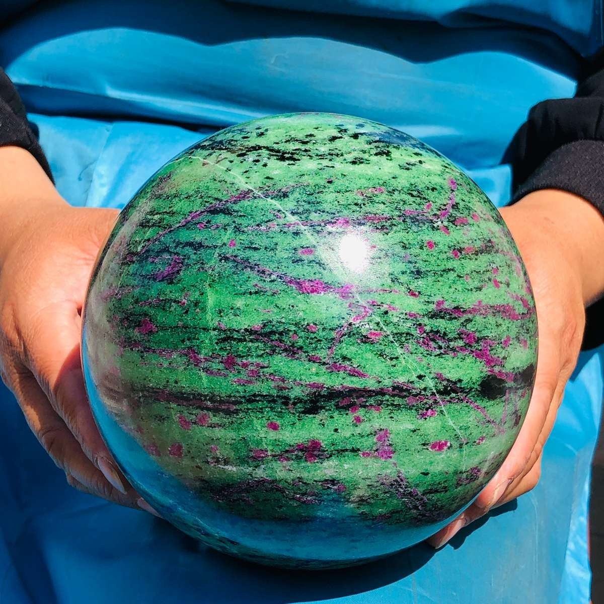 9.81 LB Large Natural Ruby Zoisite Sphere Crystal Healing Stone Specimen 5152