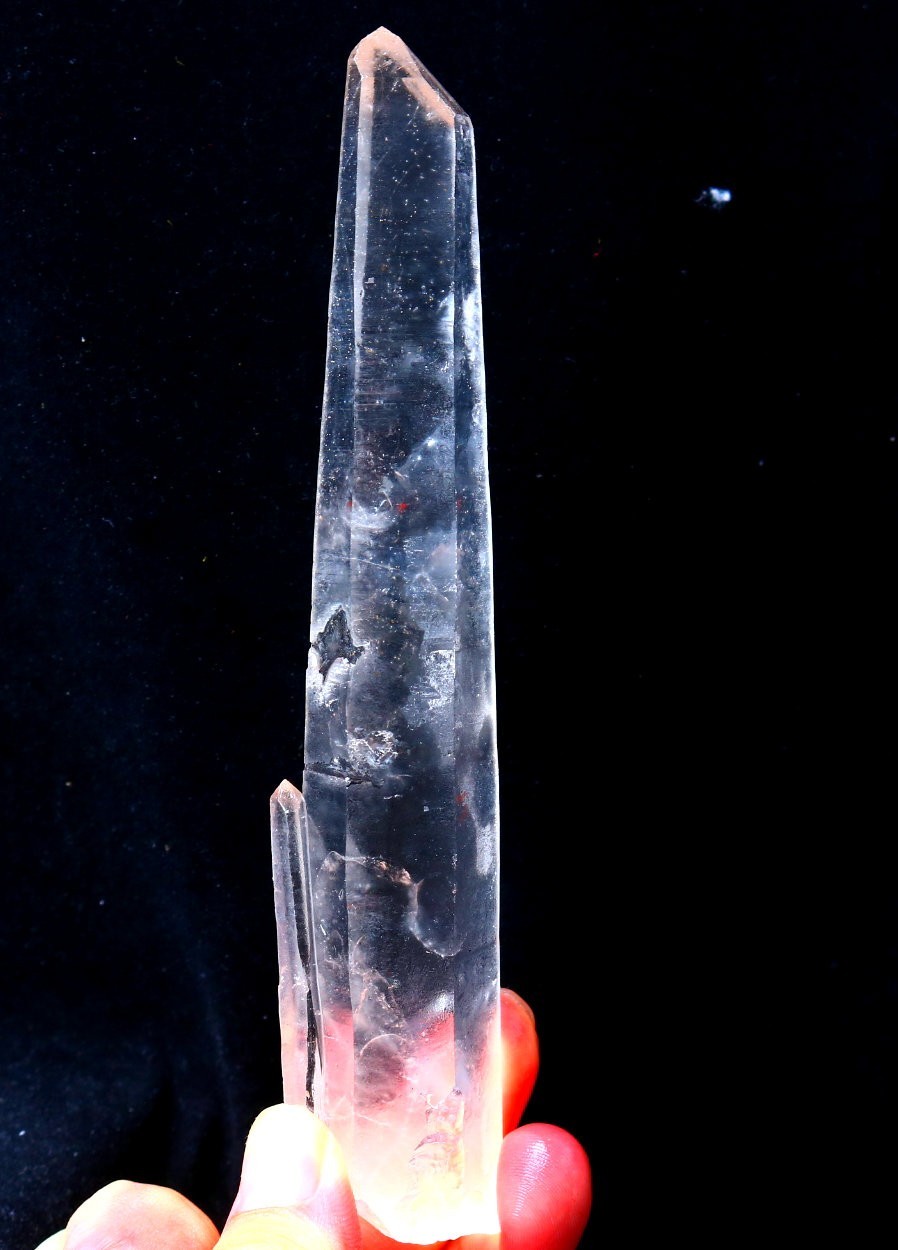 Natural transparent “blue needle pyramid” crystal iron ore mineral specimen