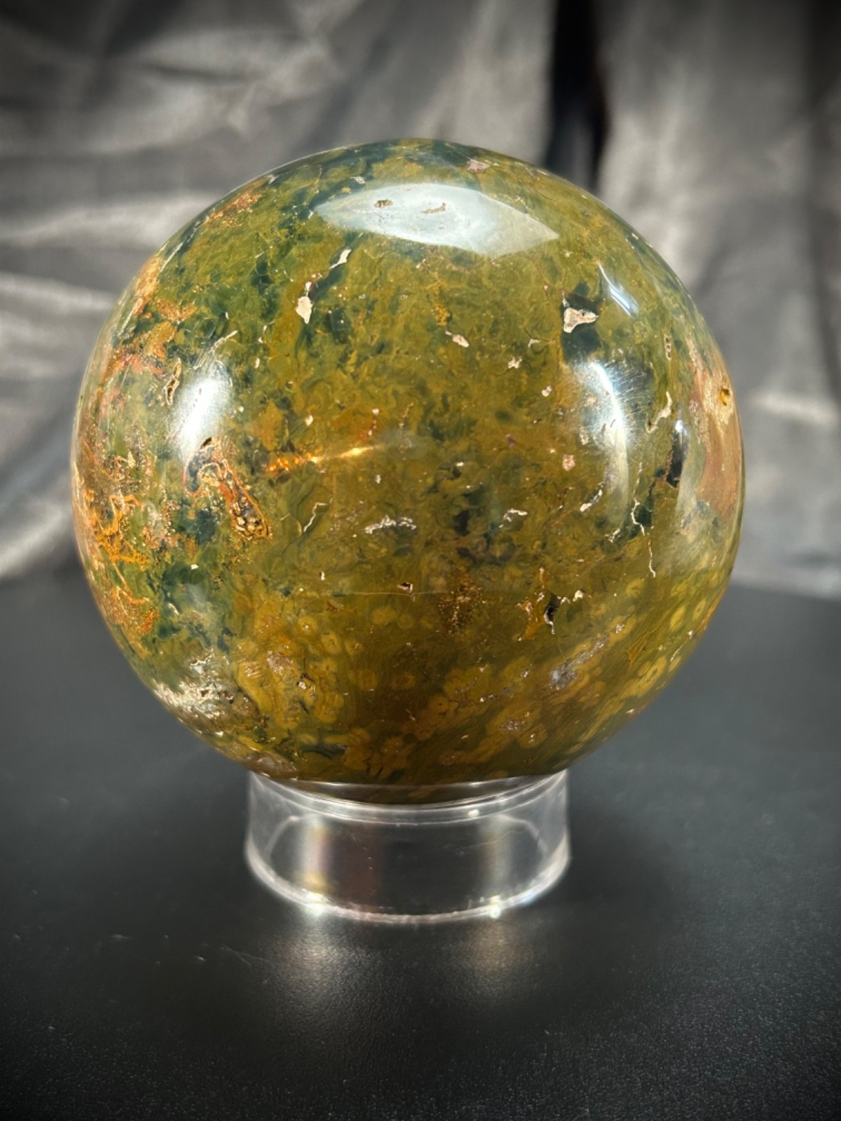 3.35″ Ocean Jasper Sphere With Acrylic Stand 1lb 13.9oz (847 grams)