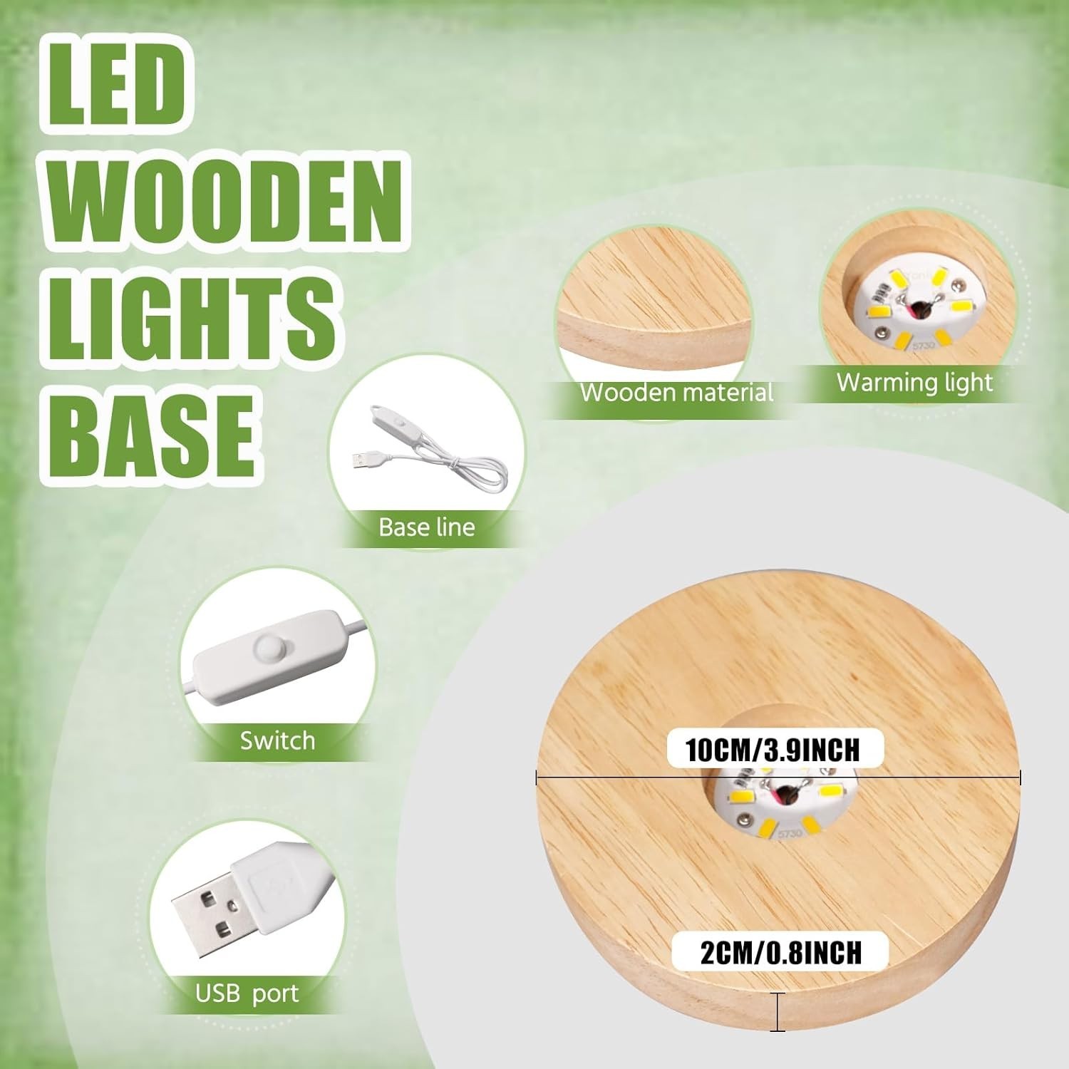 10 Pcs Wooden LED Display Bases Round Wood Display Lighted Bases for Glass Ar…